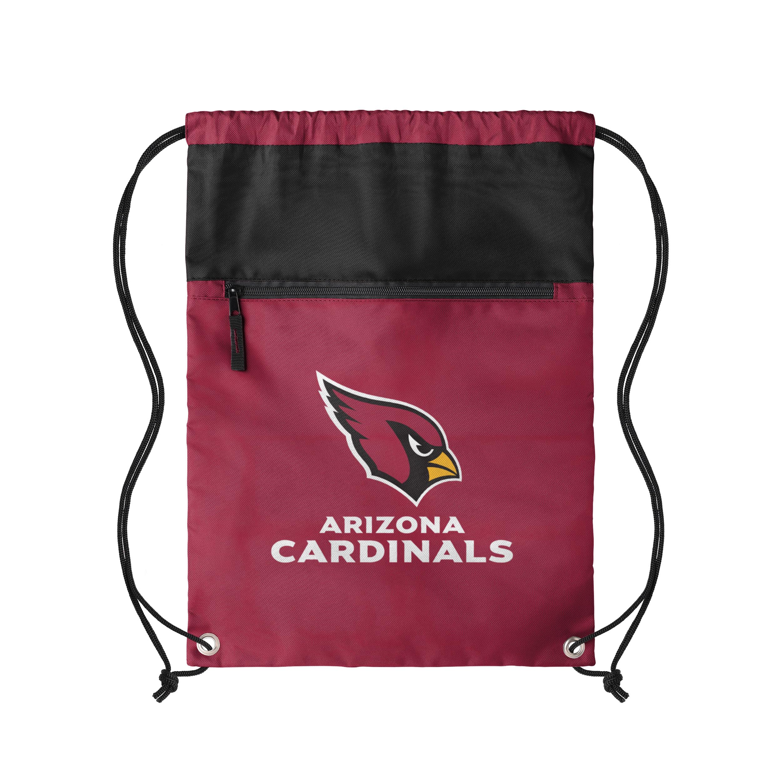 FOCO NFL Officially Licensed Unisex Team Color Football Primary Logo Wordmark Drawstring Backpack With Zippered Pocket, Arizona Cardinals, One Size, Daypack Backpacks