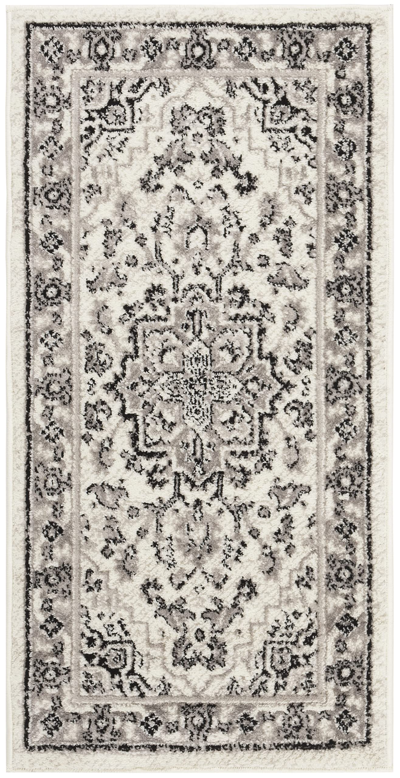 SafaviehSkyler Collection 2' x 4' Grey/Ivory SKY126K Boho Chic Distressed Medallion Non-Shedding Living Room Bedroom Accent Rug