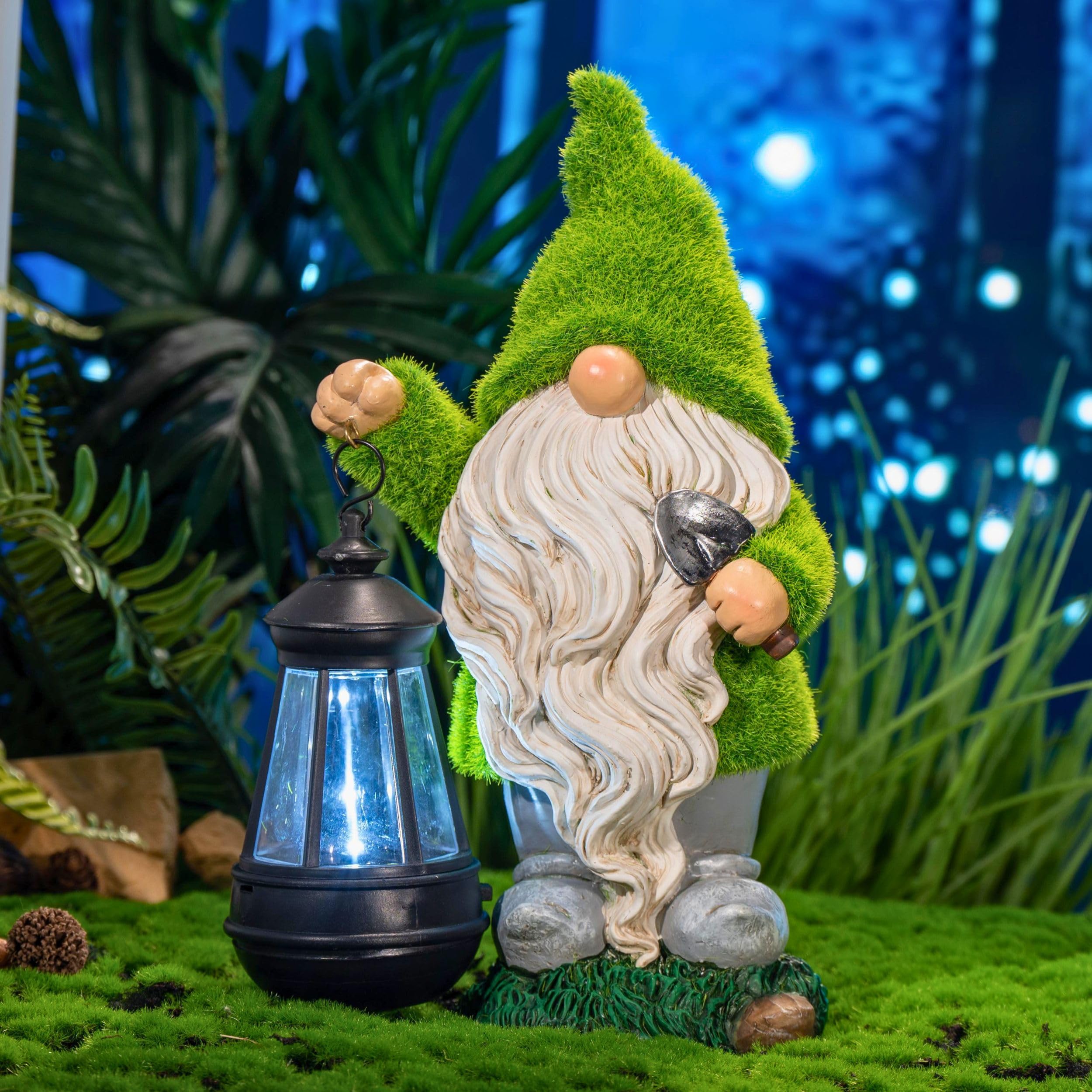 TERESA'S COLLECTIONS Garden Ornaments Outdoor, Lovely Green Gonks with Solar Lantern, Waterproof Resin Gonks Ornaments - Image 4