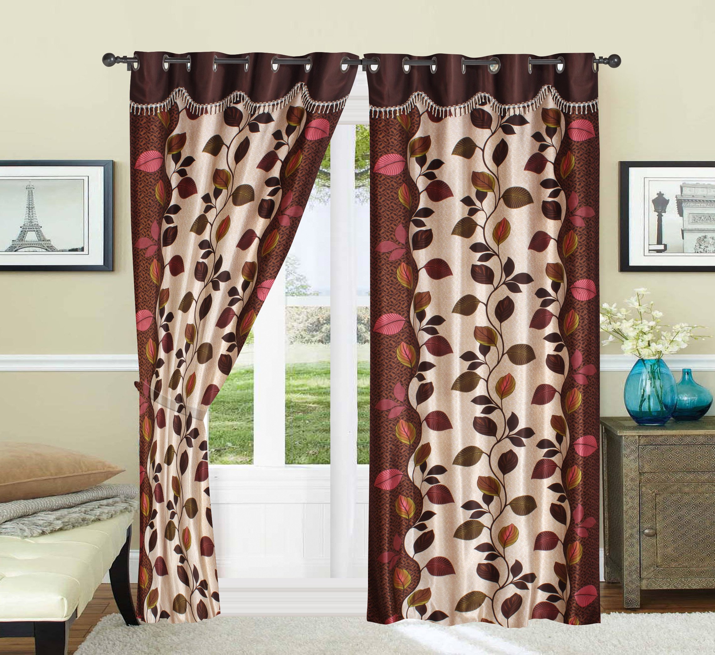 Honey Traders Premium 2 Piece Eyelet Polyster Lace Window Curtain - 5ft, Brown