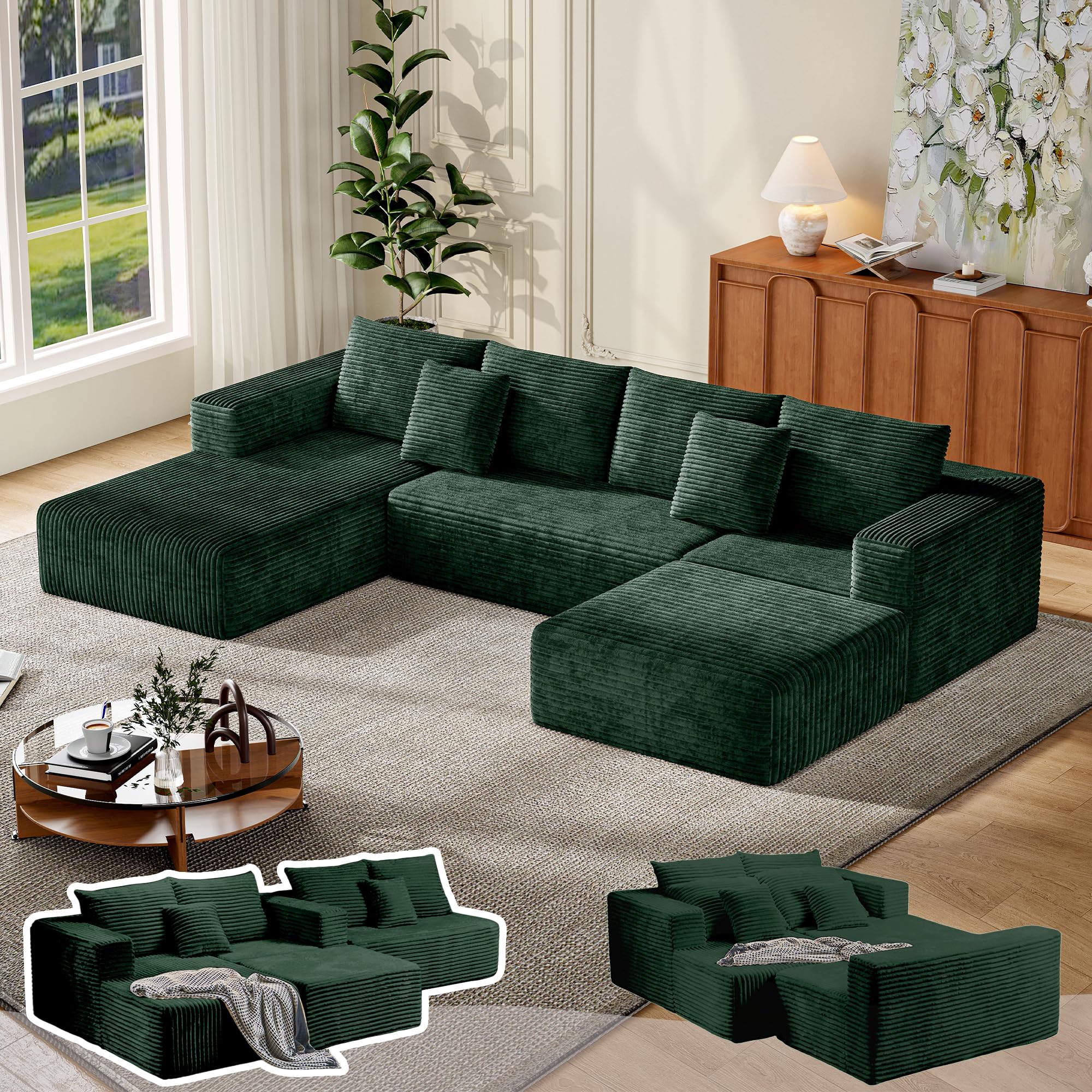 MoonSpeak 133 Sectional Boneless Couch for Living Room Modern Modular Cloud Couch with Deep Seat Upholstered Sleeper Sofa