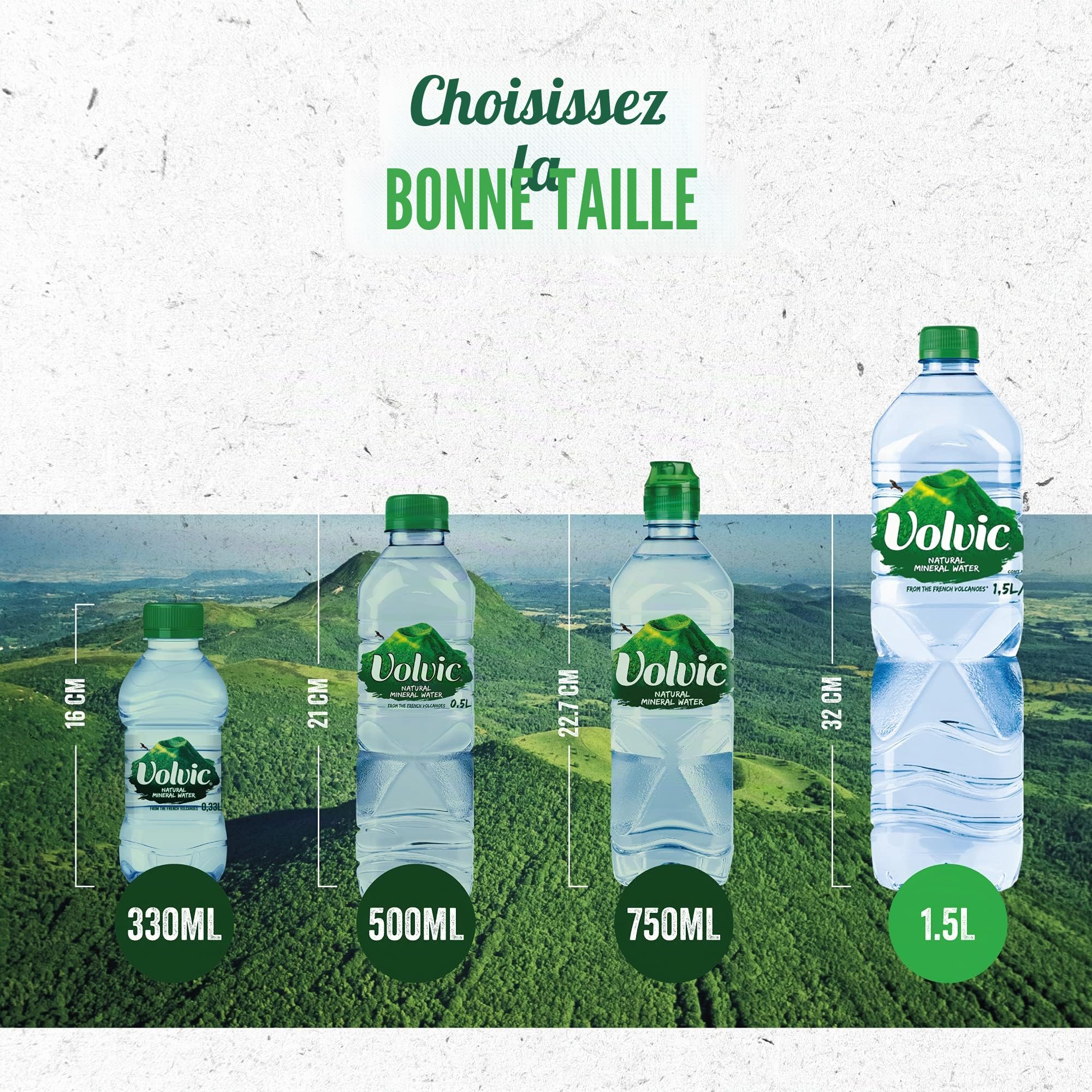 Volvic Eau naturelle, eau potable minérale, bouteille d'eau provenant de sources durables, boîte de 6 bouteilles Volvic de 1,5 l