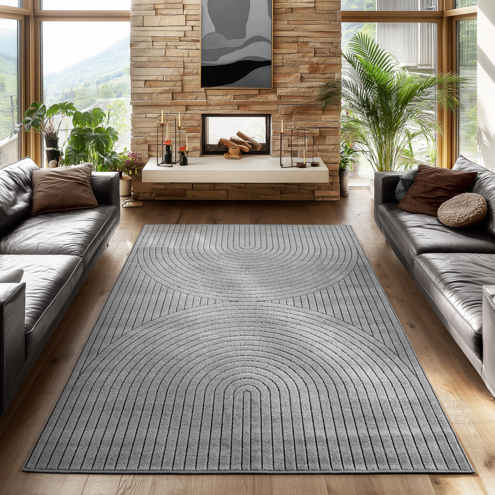 Tapis extérieur résistant à la pluie gris SIMPEX lavable pour terrasse