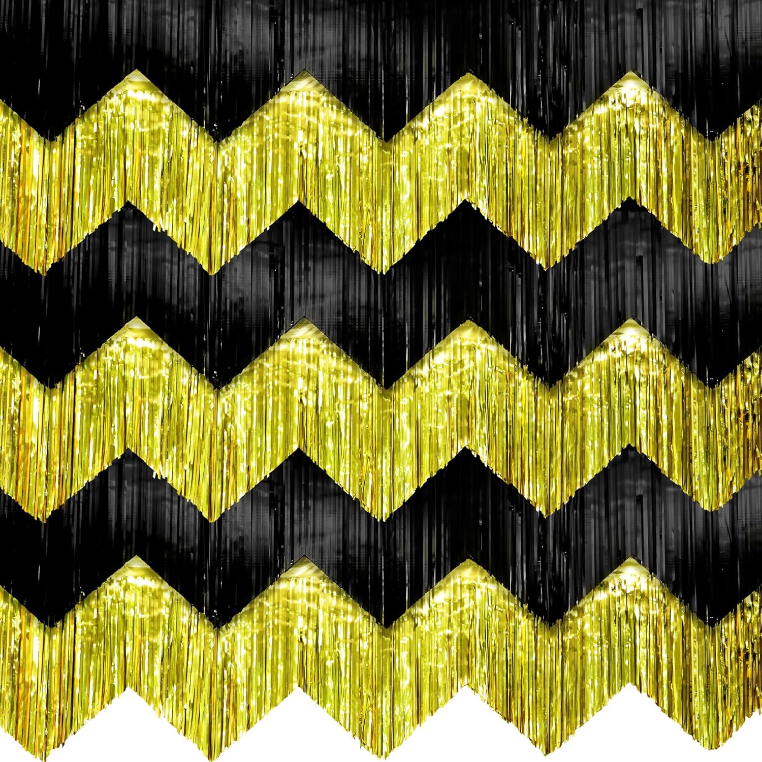 KatchOn, XtraLarge Black and Gold Fringe Backdrop Curtain - 6.6x1.7 Feet, Pack of 6 | Graduation Party Supplies 2026, Graduation Decorations 2026 | Fringe Curtain for Birthday Decorations