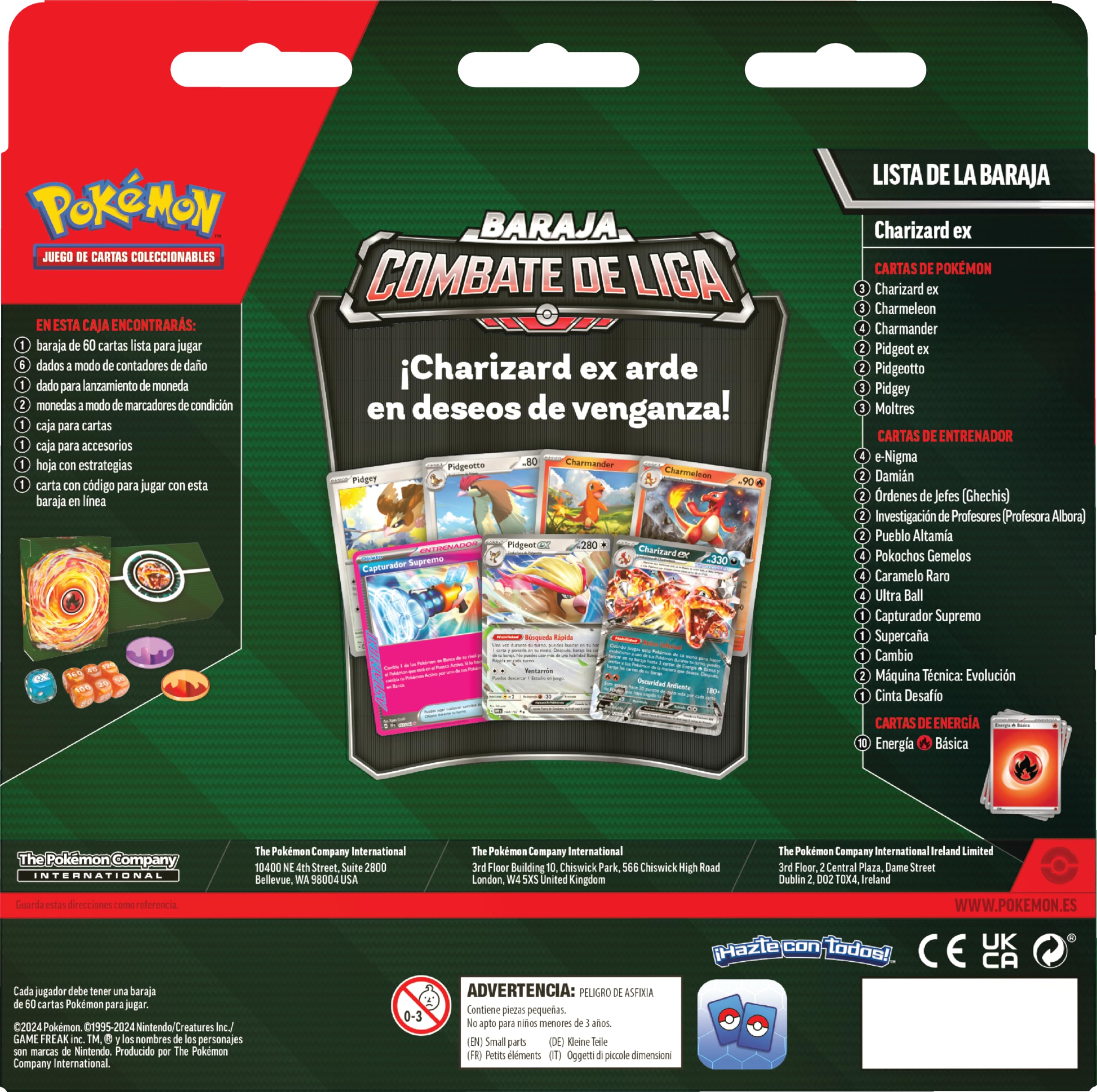 Pokémon Baraja Combate de Liga de Charizard ex de JCC Pokémon (1 baraja de 60 Cartas Lista para Jugar con Charizard y Pidgeot)