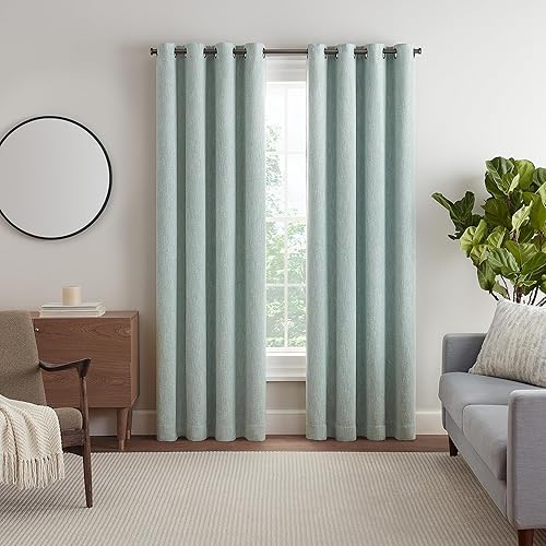 Miniatura 11 de Eclipse Décor Quinn - Cortina opaca 100 % sólida, con textura, absolutamente cero para privacidad, perfecta como cortinas de sala de estar o Azul