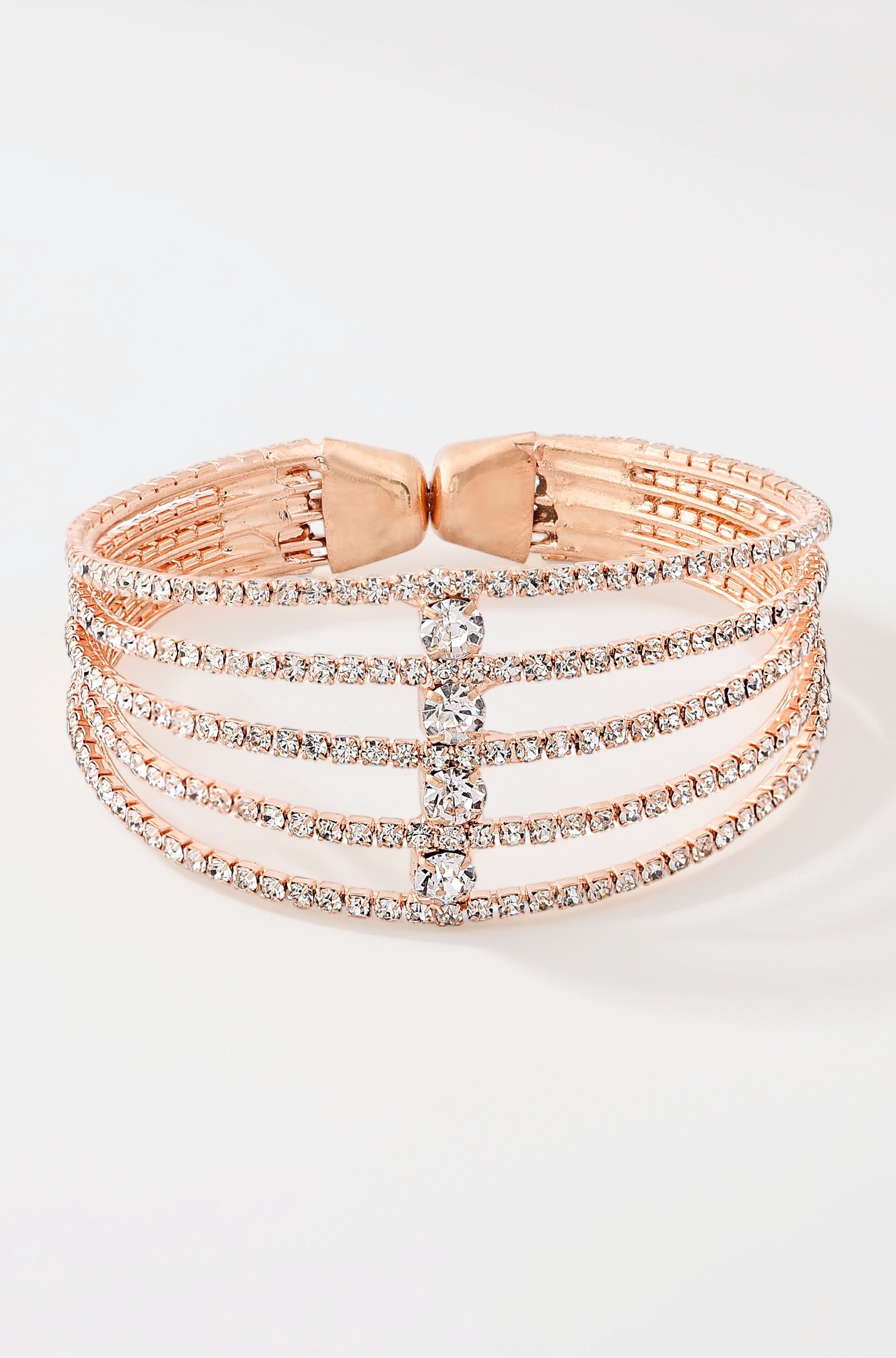 Rose Gold Tone Dazzling Austrian Diamonds Embellished Party Bling Cuff Bracelet For Women-ZPFK12103