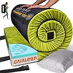 GAIALOOP 3 Inch Memory Foam Camping Mattress, Dual Layer Thick Sleeping Camp Pad for Car Tent Cot, Roll-Up Portable Glamping Floor Bed for Guests Sleepover[Kid: 62 * 23 * 3]