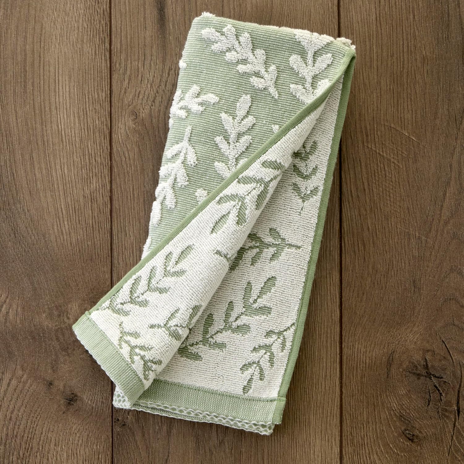 SKL Home Leaf Sprig 100% Cotton Jacquard 2pc Hand Towel Set, Reversible & Decorative for Bath/Kitchen/Bar & Gift, Sage - Image 2