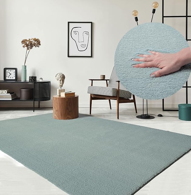 the carpet Relax Rug, Modern, Fluffy, Short Pile, Non-Slip Underside, Washable up to 30°C, Super-Soft, Fur Look, Blue, 120 x 160 cm
