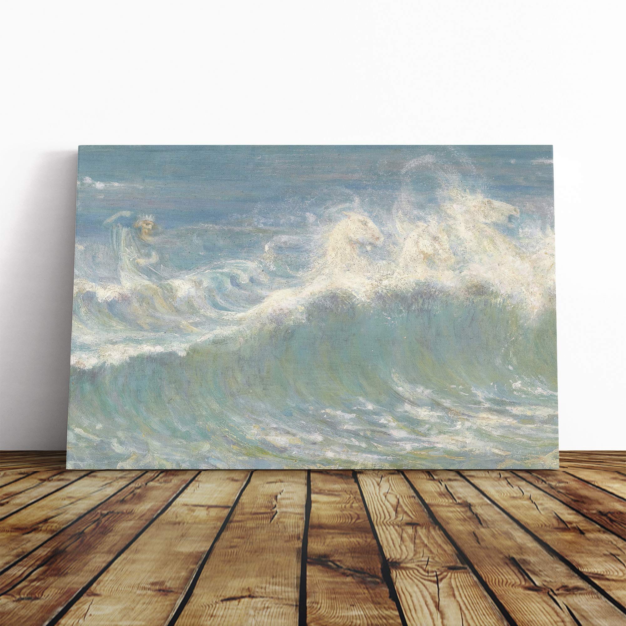 Walter Crane Neptunes Horses Canvas Print | Gallery Wrapped 30mm Frame Wall Art | 24x16 inches | Ready to Hang | Modern Animals Picture | Living Room Bedroom Lounge Office