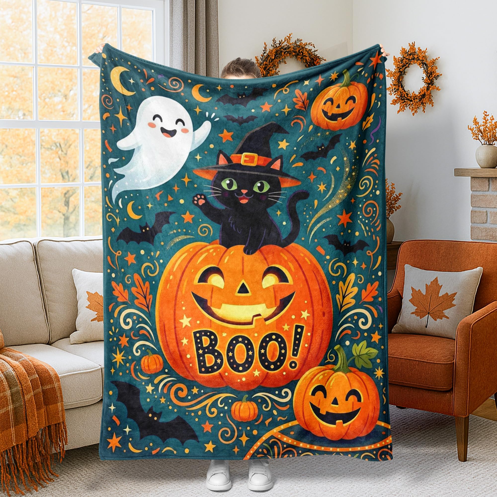 Couverture chat Halloween compacte contre la fraîcheur du soir