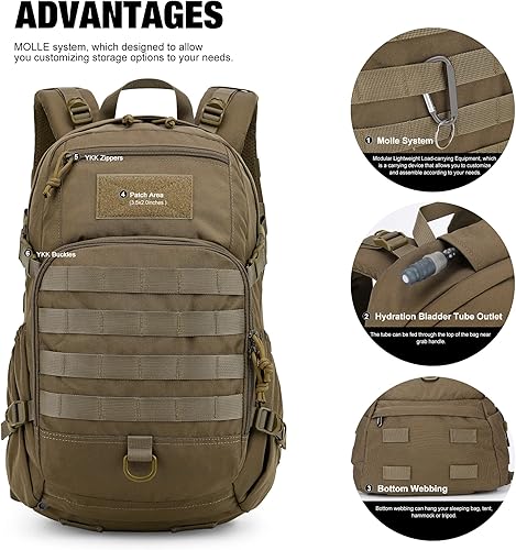 Miniatura 4 de Mardingtop Mochila táctica pequeña, mochila de senderismo Molle para mochileros, ciclismo y ciclismo, mochila de 25L