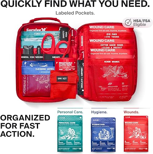 Miniatura 2 de Pequeño kit de primeros auxilios para automóvil, viajes y hogar – Kit de emergencia para senderismo, camping, mochilero y al aire libre – Incluye