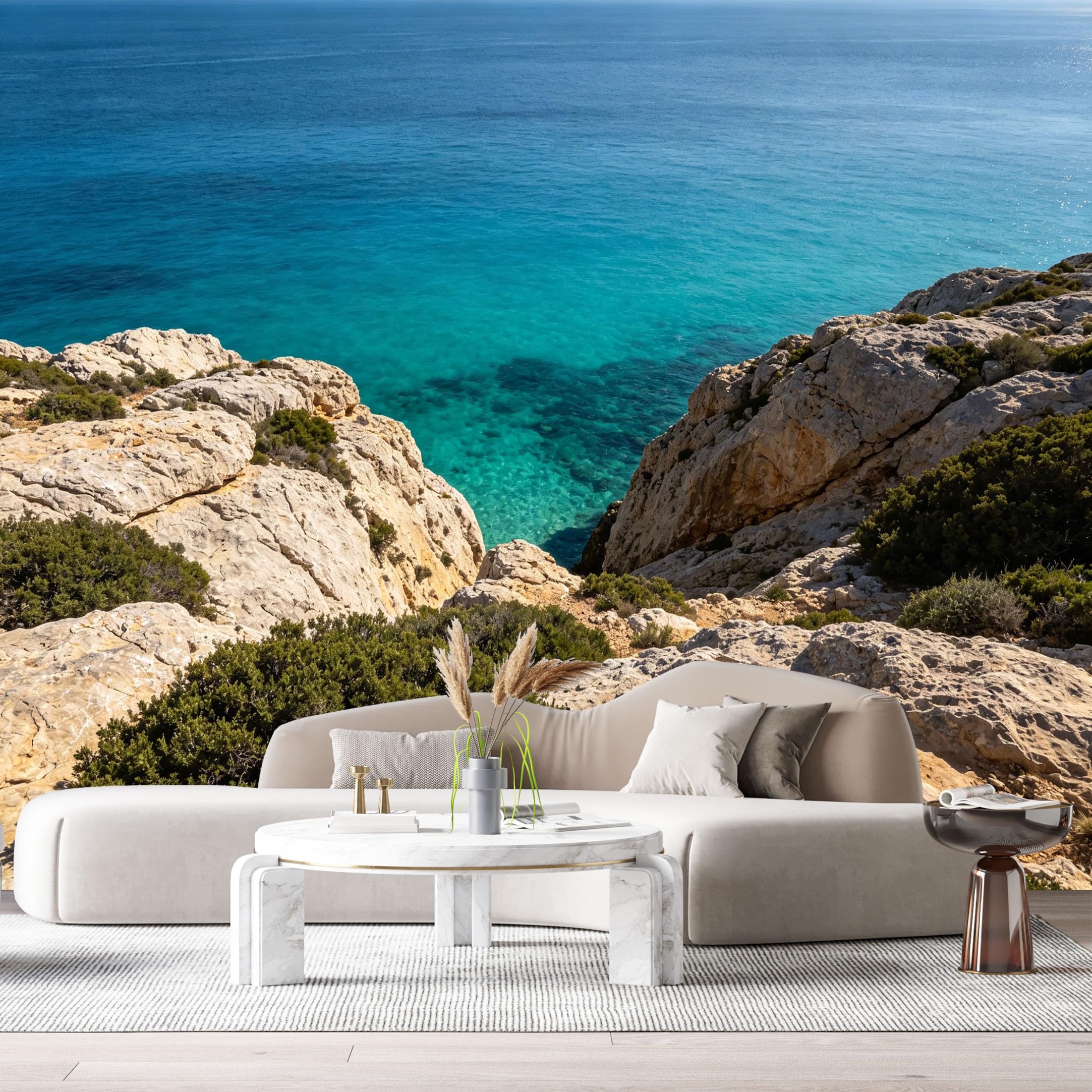 Custom Size Wall Murals Coastal Ocean Marine Landscape Turquoise Sea Rocky Cliffs SelfAdhesive Wall Fabric Removable Large Wallpaper for Photo Living Room