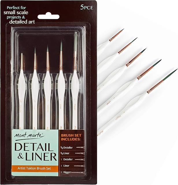 MONT MARTE Small Paint Brushes  5 fine Paint Brushes  Ideal Detail Paint Brushes for Acrylic Paint, Watercolour, Oil Paint