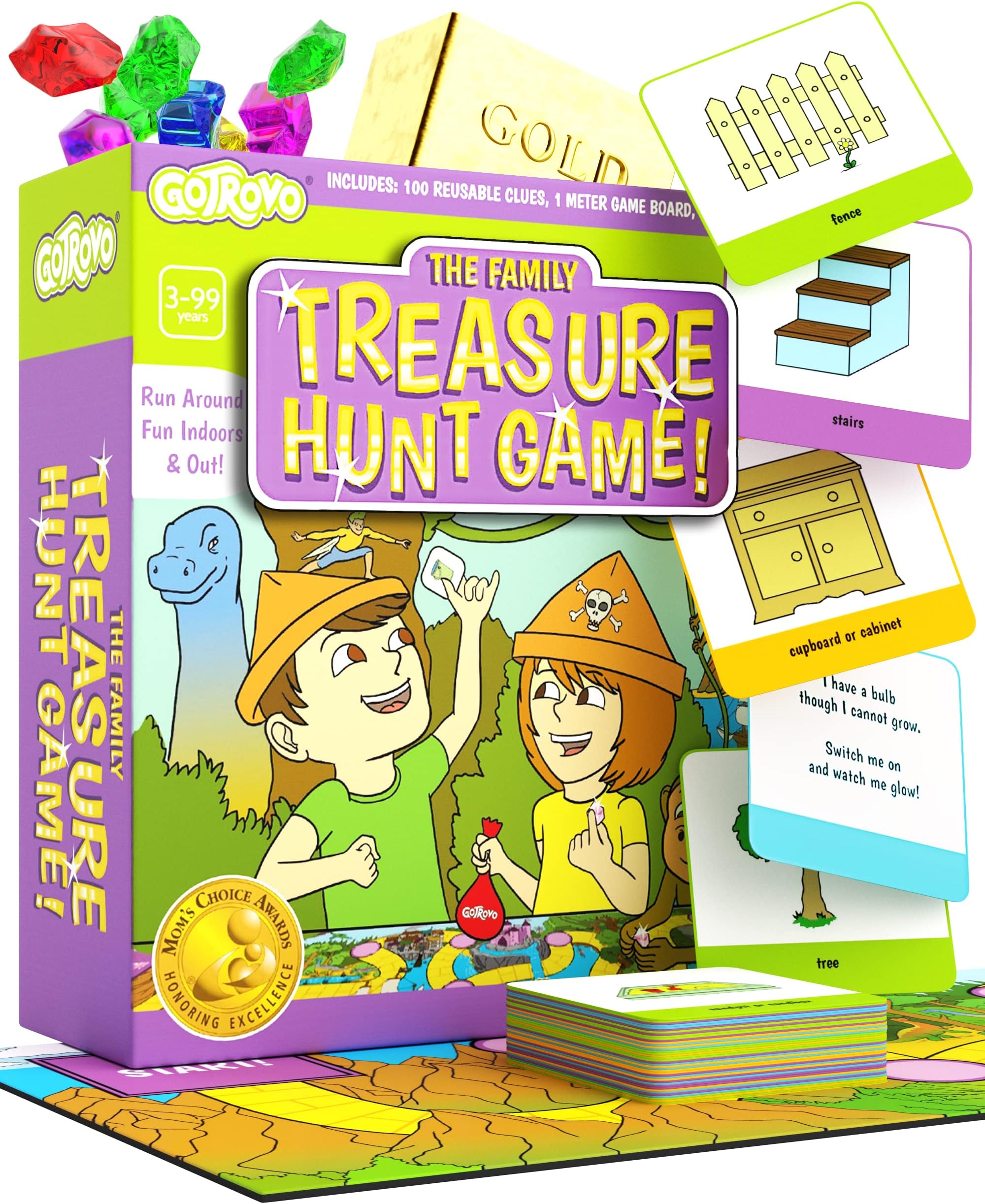 GOTROVO The Family Treasure Hunt Game! Indoor Adventure Board Game for Kids 4-8, Solve Clues Together to Find Jewels and a Surprise Gold Bar Reward – Great for Parties and Playdates