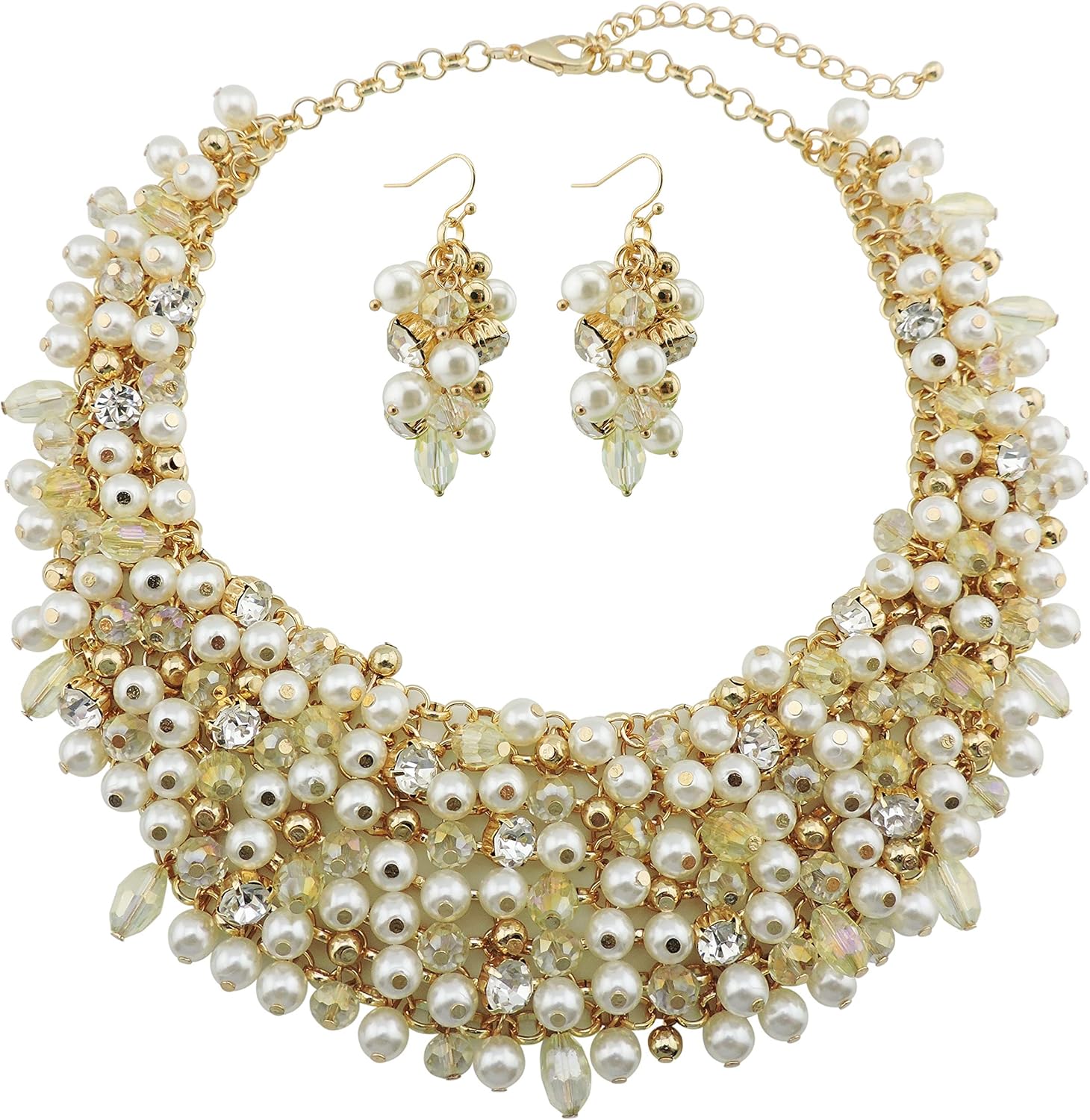 Bocar Fashion Crystal Chunky Collar Statement Necklace Earring Set for Women Gift (NK-10260)