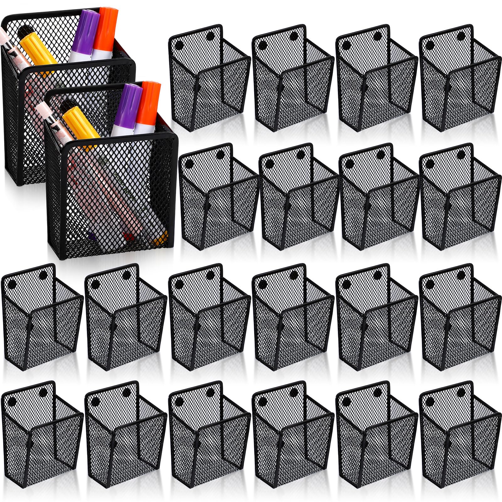 Crtiin Magnetischer Stifthalter, Edelstahl, Stiftekorb, Metall, Schreibutensilien, Spind, Aufbewahrung, Organizer für Kühlschrank, Whiteboard, Tafel, Küche, Büro oder Zuhause, 20 Stück (schwarz)