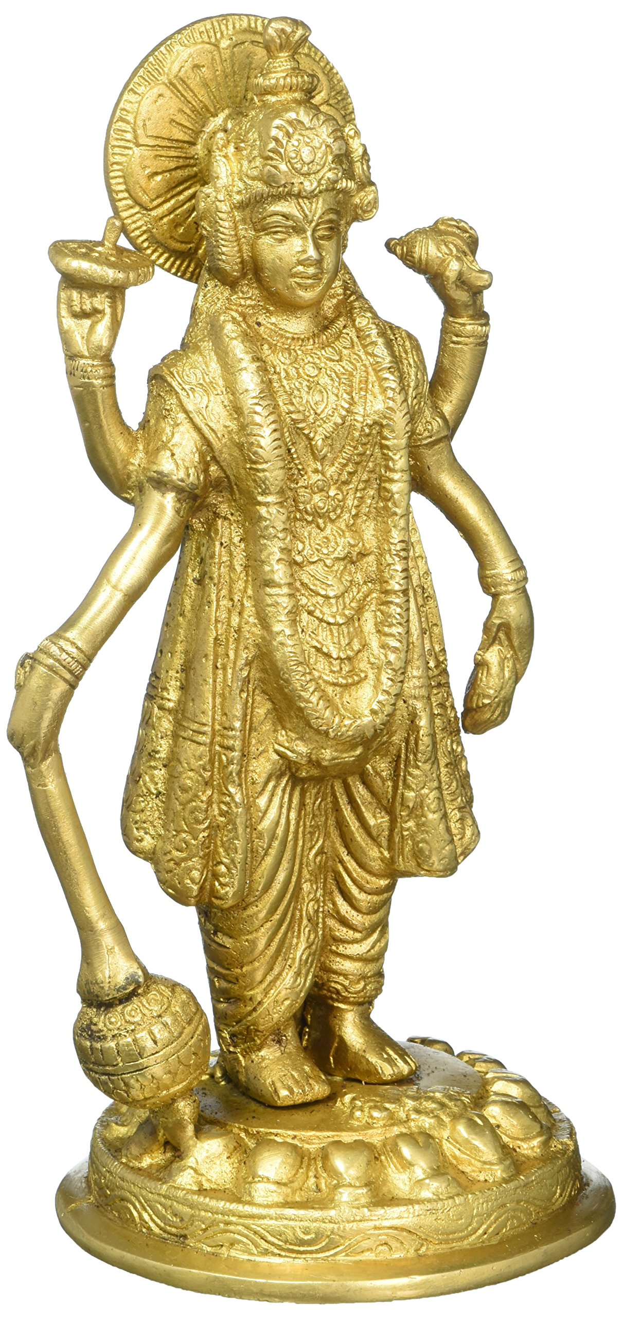 GangesIndia Standing Lord Vishnu Holding Club Brass Statue