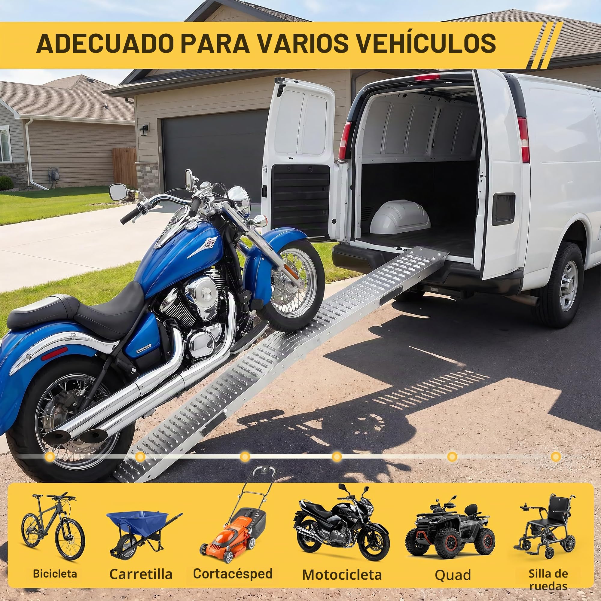 LZQ 2 rampas plegables de carga de máx. 400 kg/par para moto y rampa de acceso 180 x 22,5 x 4,5 cm por pieza para motocicleta, ATV, quad, coche