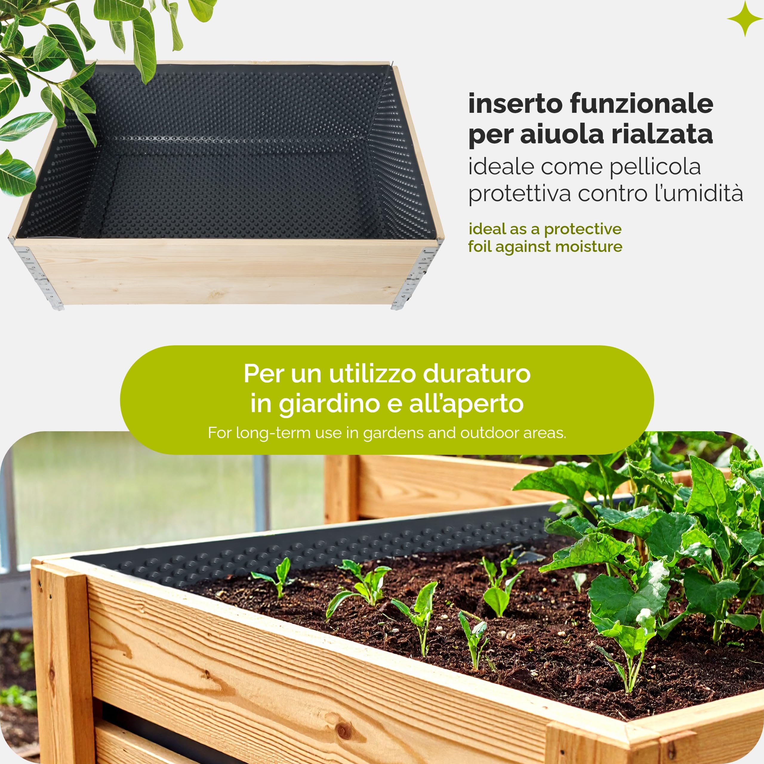 Garronda membrana bugnata in HDPE estruso per orto rialzato da esterno e cassoni per orto rialzato, rivestimento drenante adatto a fioriere da esterno grandi, rotolo bugnato 1 x 20 m GD-0160