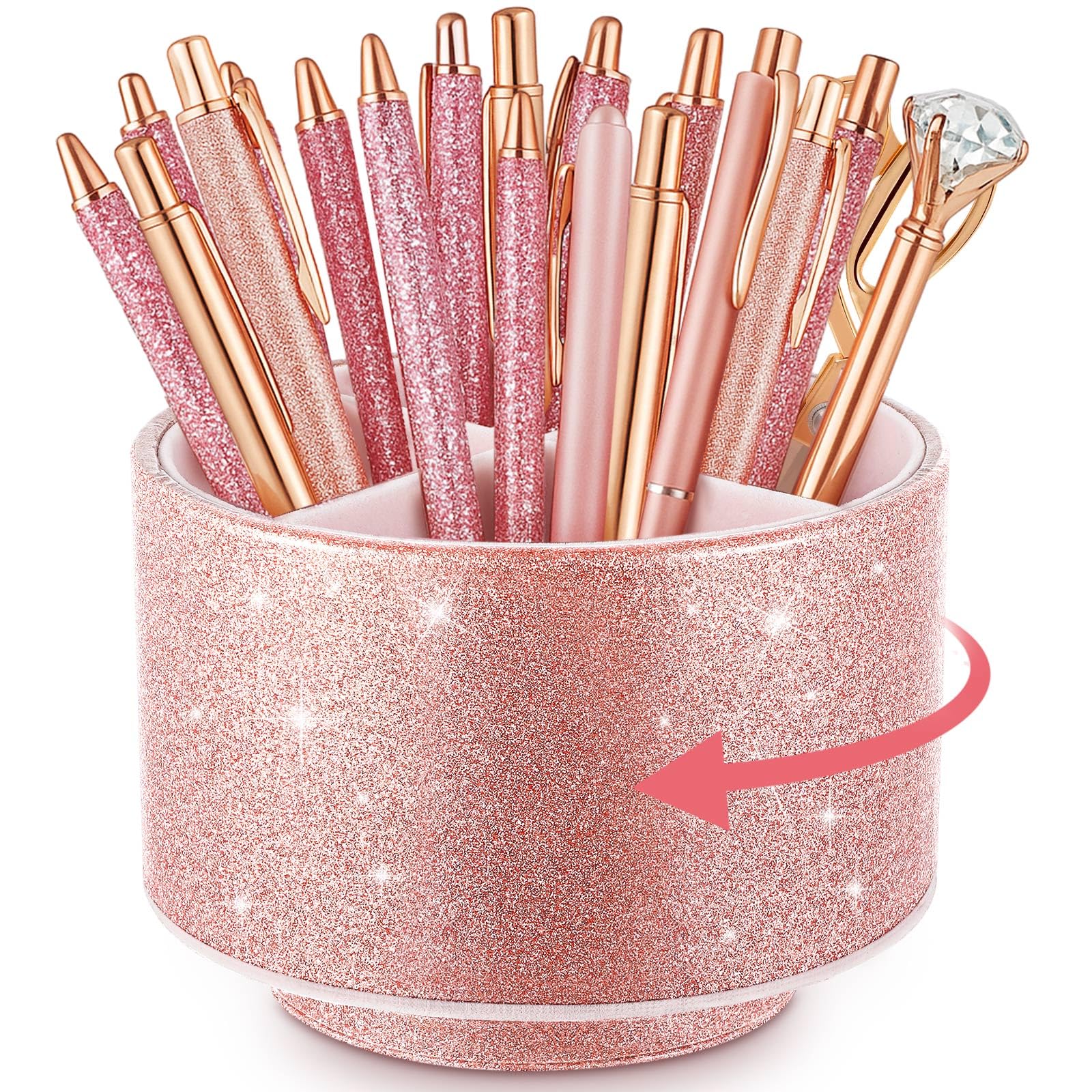 Pot à crayons rose Epakh rotatif en cuir synthétique pour bureau de femme et maison moderne