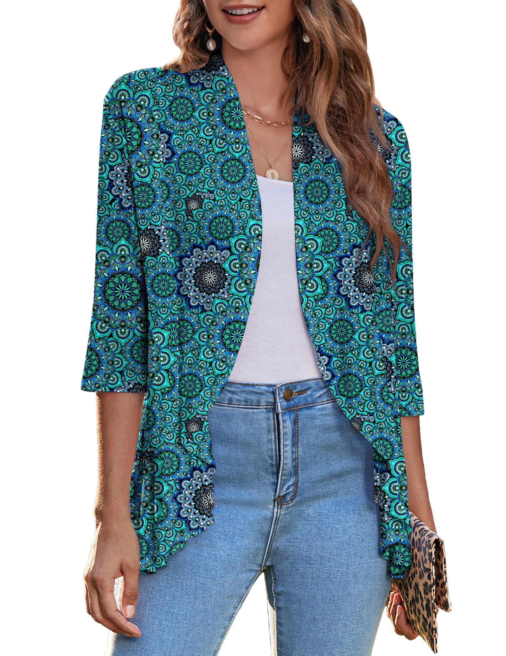 Zeagoo Women's Open Front Cardigan 2026 Spring Summer Lightweight 3/4 Sleeve Draped Ruffles Cardigans S-3XL