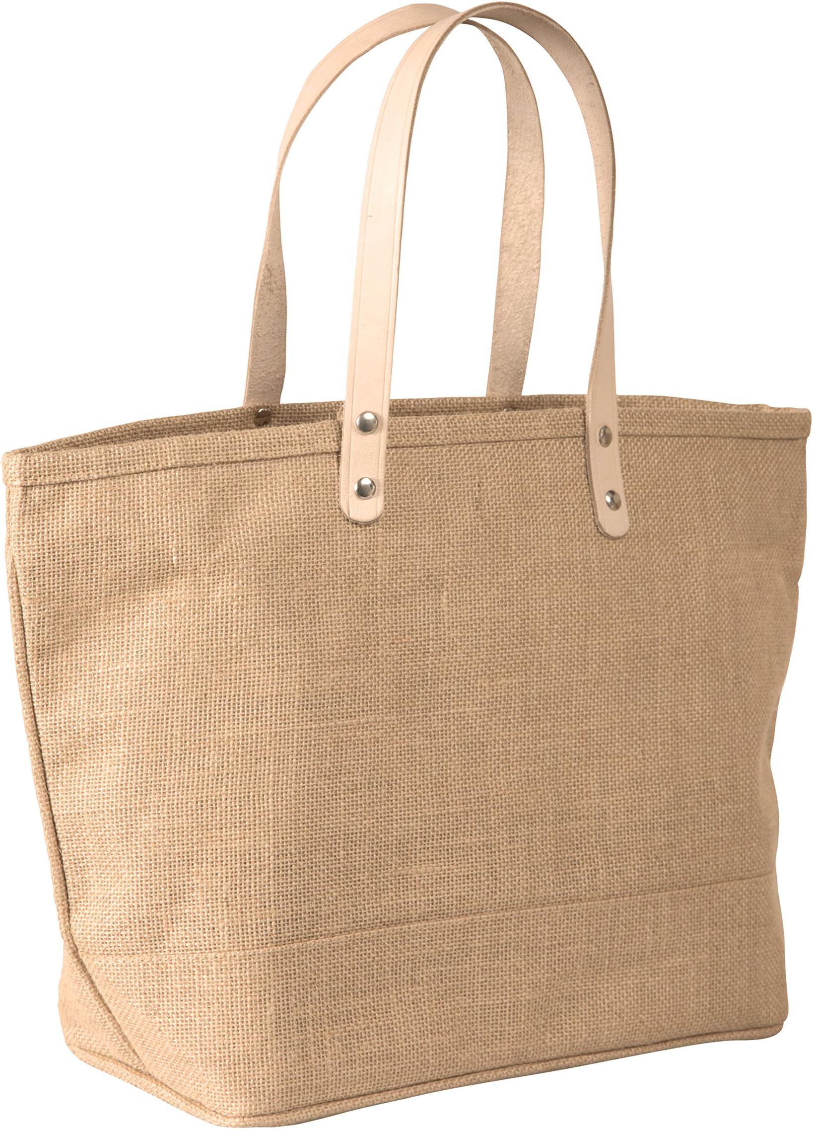 Pack of 100- Small Jute Tote bag with Leather Handles Size 17.25"W x 10.5"H x 5.5" Gusset in Natural Color- CarryGreen Bags