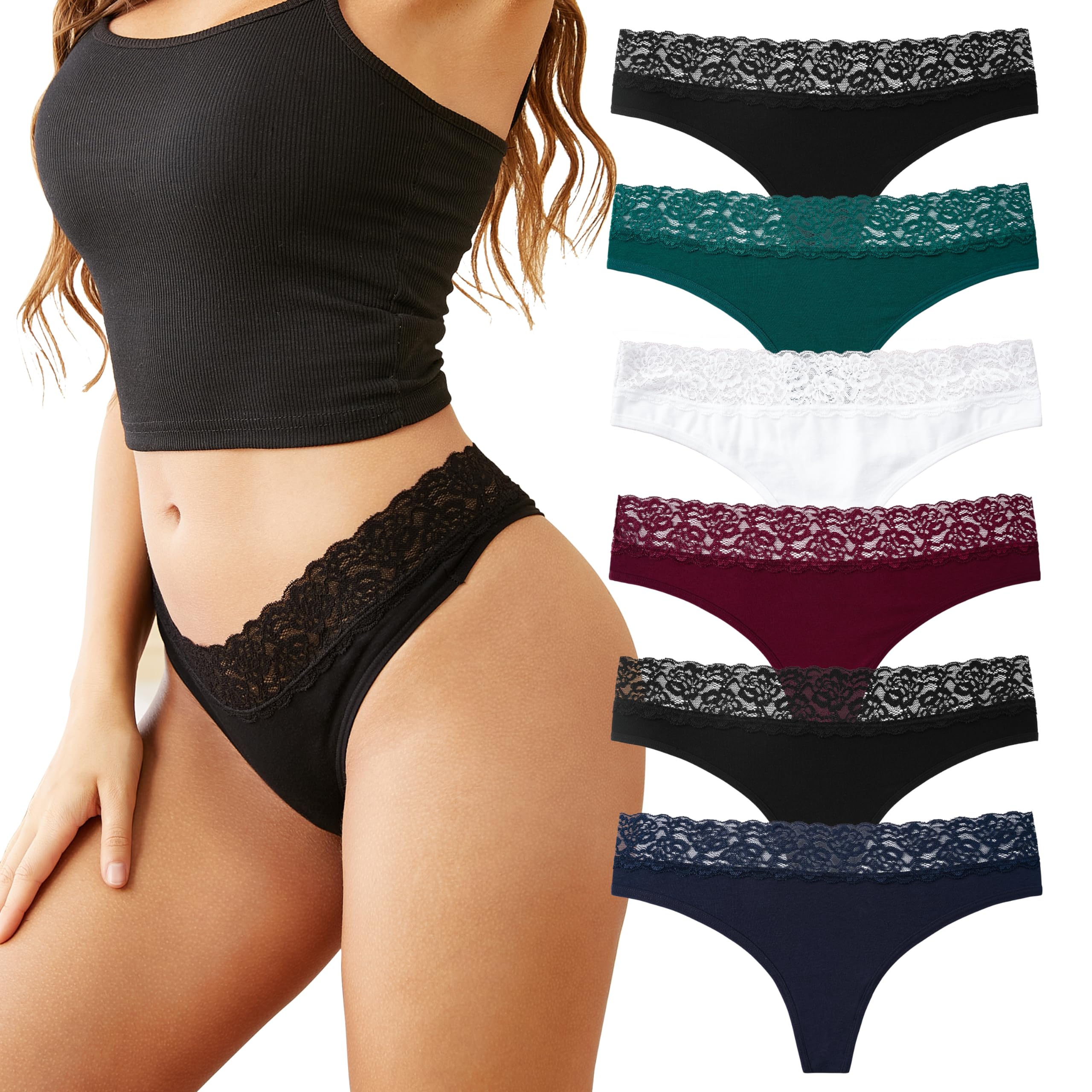 INNERSY Tanga Dentelle pour Femme String Sexy Chic Culotte Coton Stretch sous-vêtements Lot de 6