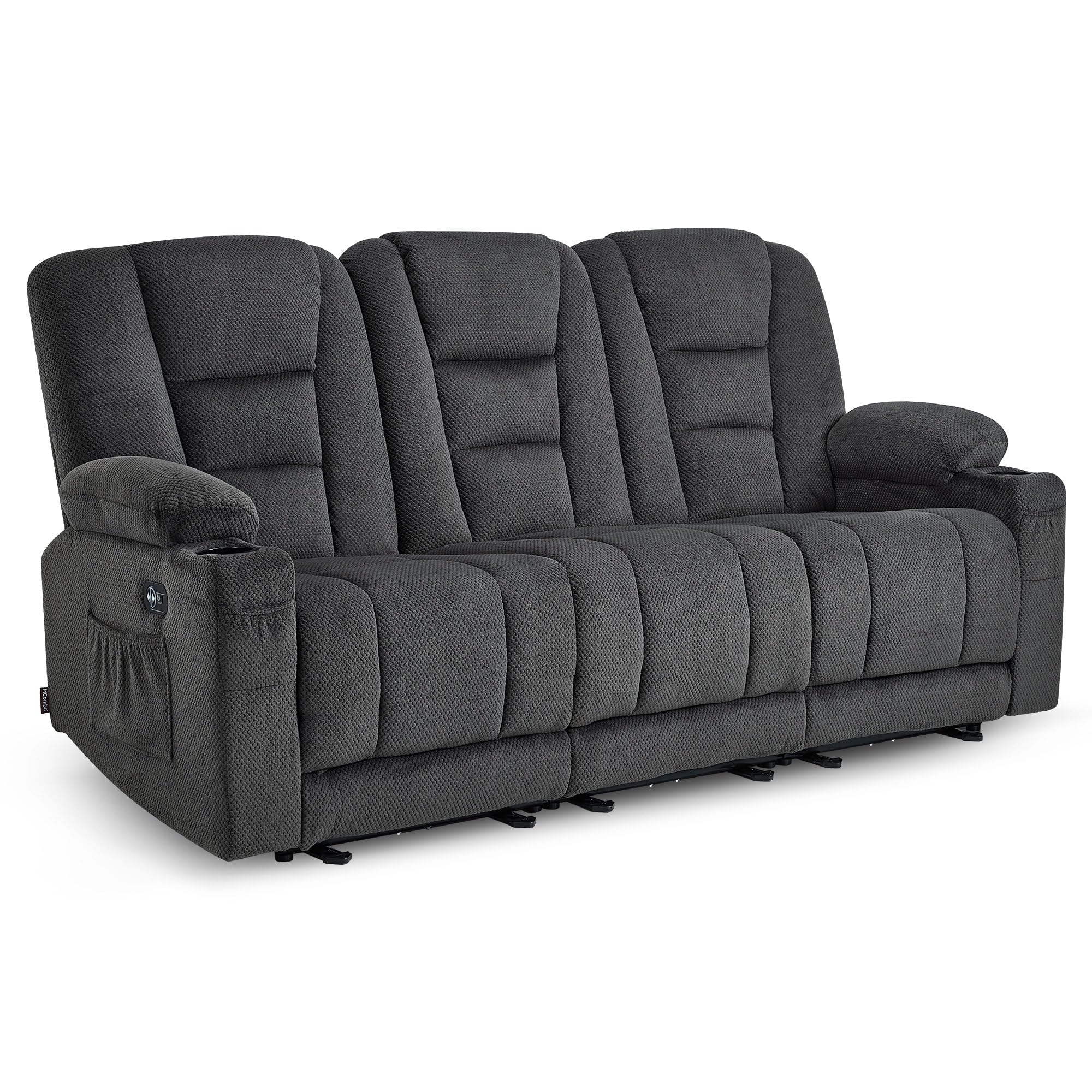 M MCombo Canapé électrique 3 Places avec Fonction Sommeil, canapé Relax 3 Places avec Bouton réglable à 150°, Chaise de cinéma avec Fonction inclinable, USB & Porte-gobelet, 7009 (Gris)