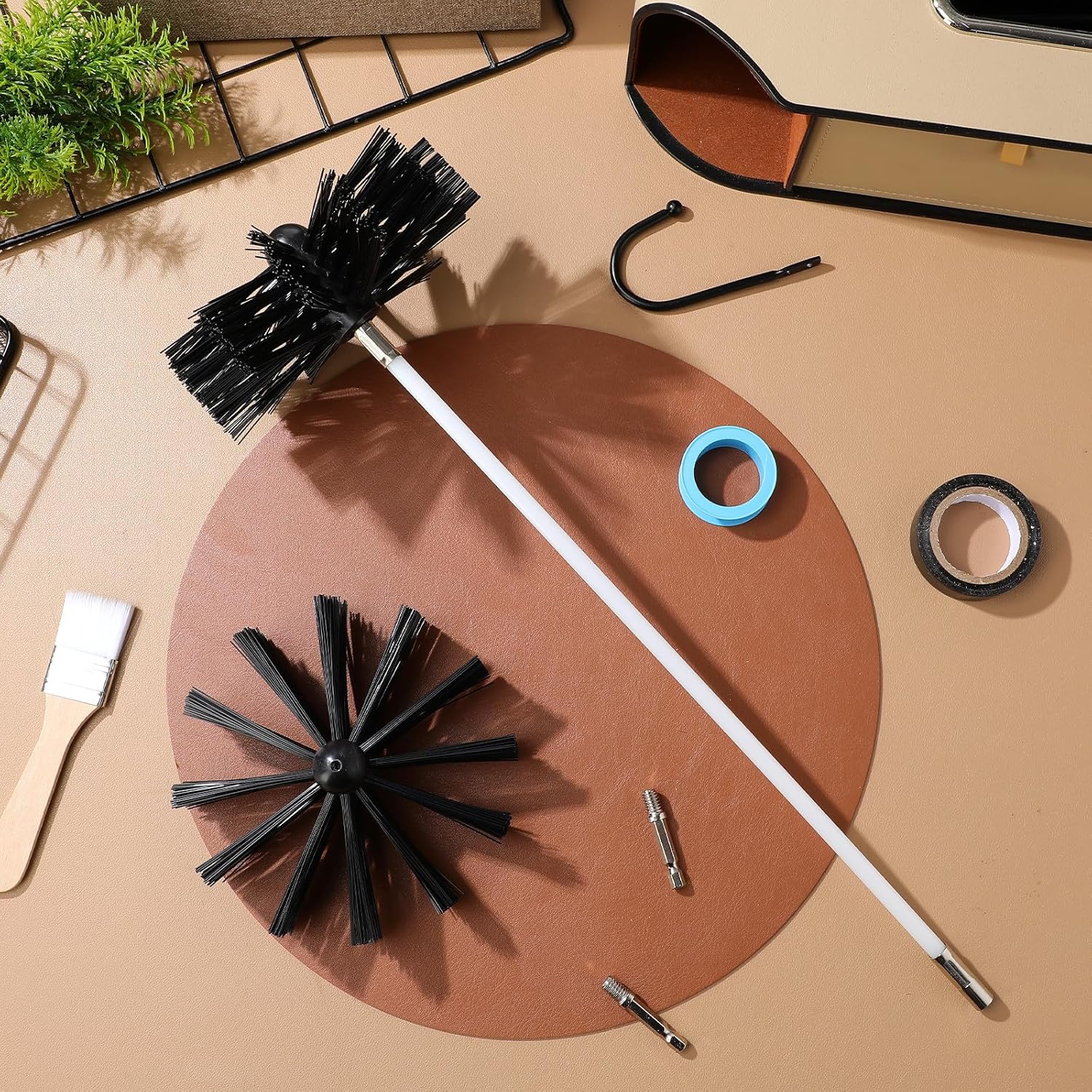 Didiseaon 1 Set Chimney Cleaning Brush Kit: Flexible Chimney Sweep Tool with 23 Rods and 2 Brush Heads for Fireplace Dryer Vent and Duct Cleaning