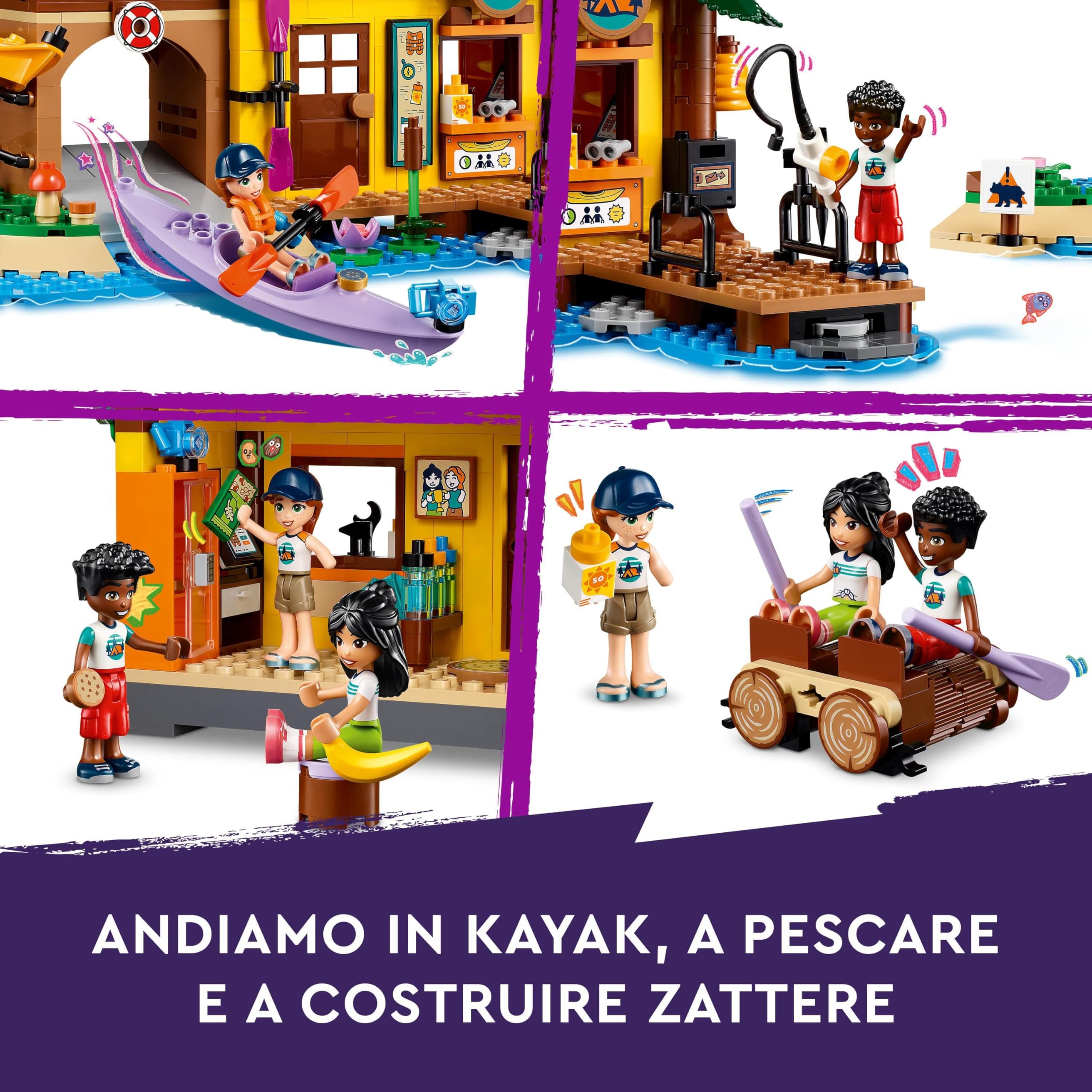 LEGO Friends Campo Avventura - Sport Acquatici, Giochi di Ruolo Educativi per Bambine e Bambini da 7 Anni con Molo e Campeggio Giocattolo da Costruire, Accessori e 3 Personaggi, Idea Regalo 42626