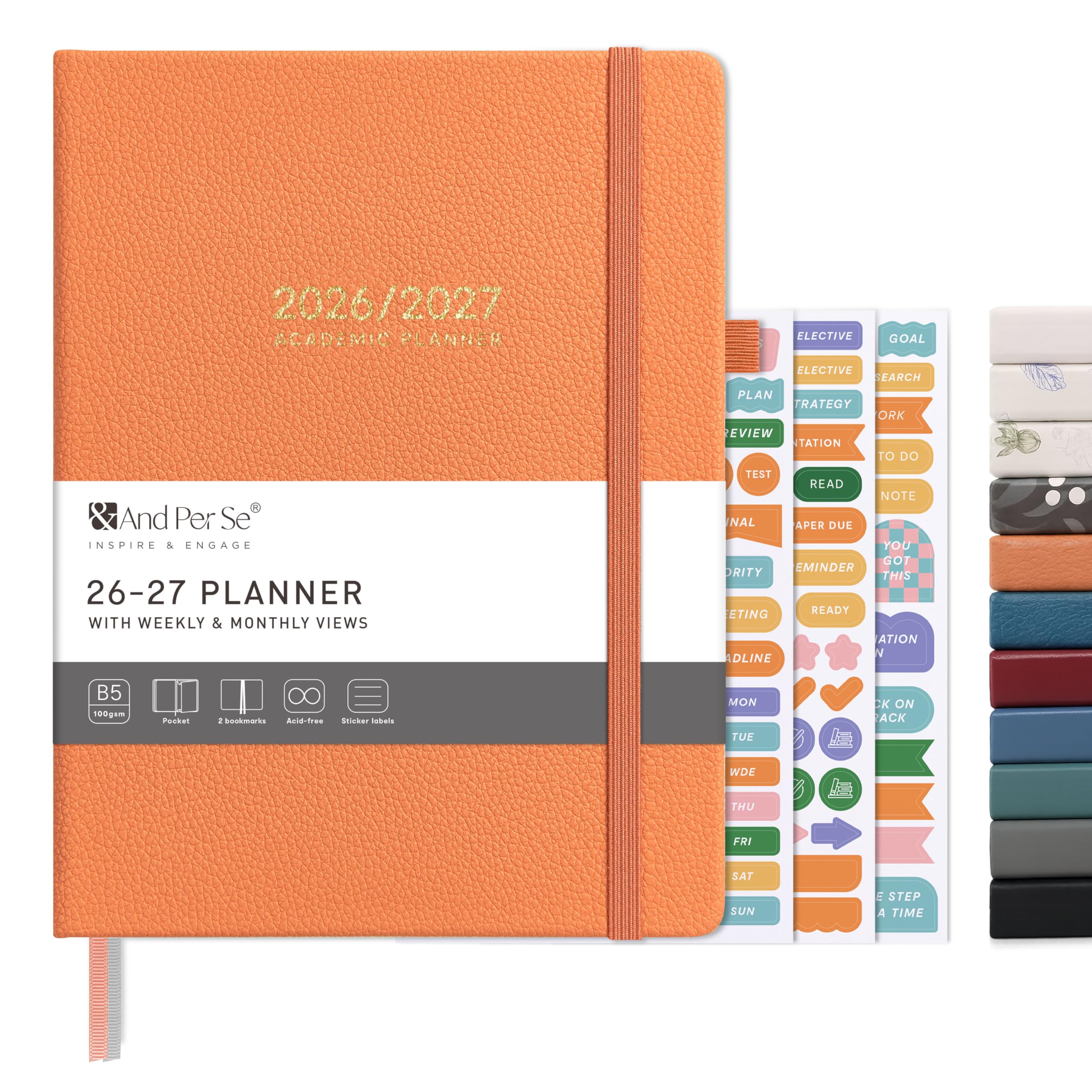 And Per Se Academic Planner 2026-2027 โ Weekly & Monthly Planner, July 2026 to June 2027, B5 Leather Hardcover with Inner Pocket โ Student & Teacher Organizer, 7.5" x 10"(Pumpkin Orange)