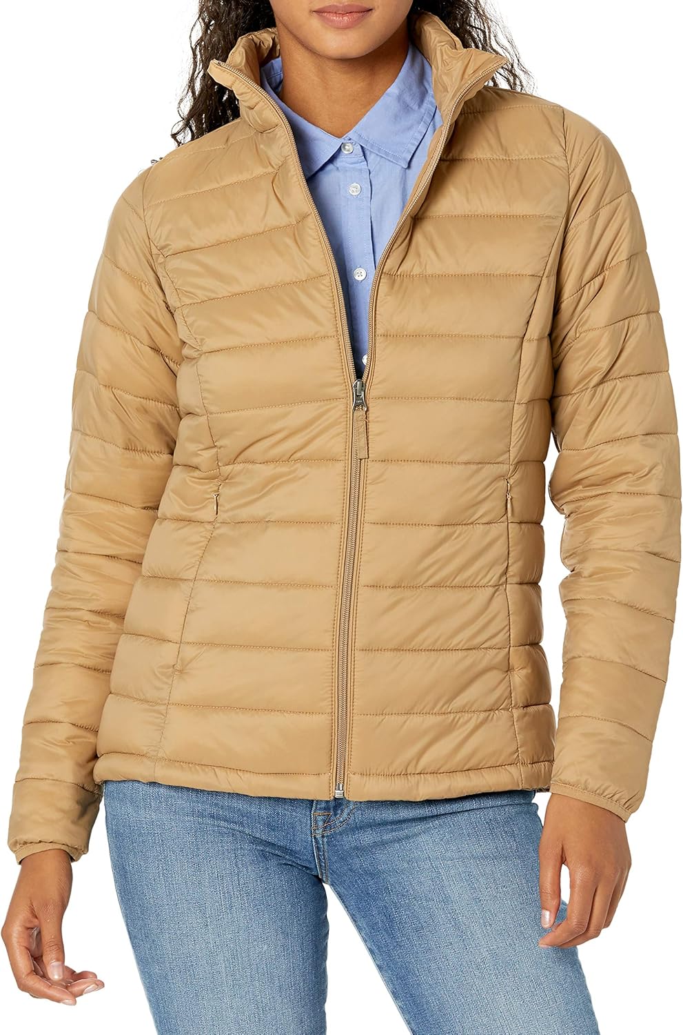 Amazon Essentials Women's Lightweight Long-Sleeve Water-Resistant Puffer Jacket (Available in Plus Size) Large Camel