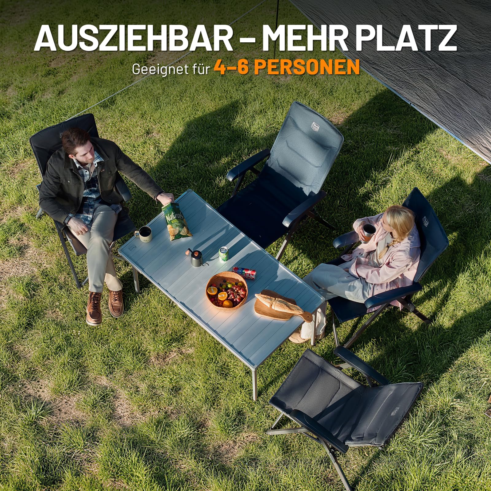 TIMBER RIDGE Campingtisch Klappbar Gartentisch Ausziehbar für 4-6 Personen | 94/130x70 cm Aluminium Klapptisch Höhenverstellbar Camping Falttisch mit Tragetasche für Picknick Camping Garten Outdoor