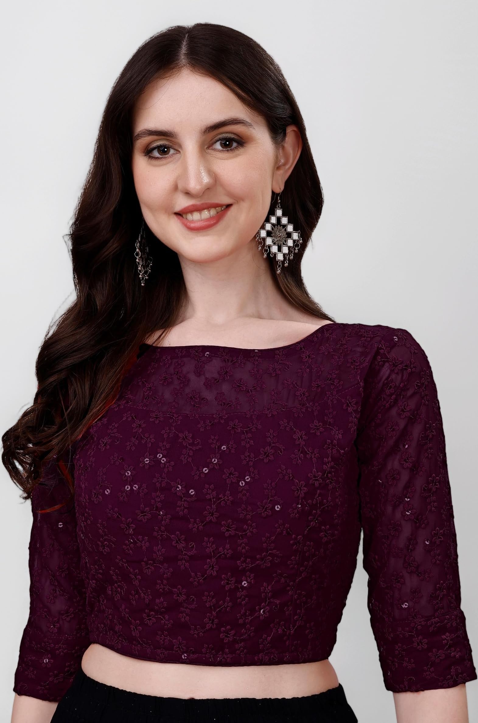 Pujia Mills Womens Readymade Fancy Sifli Work Half Sleeve Saree Blouse.