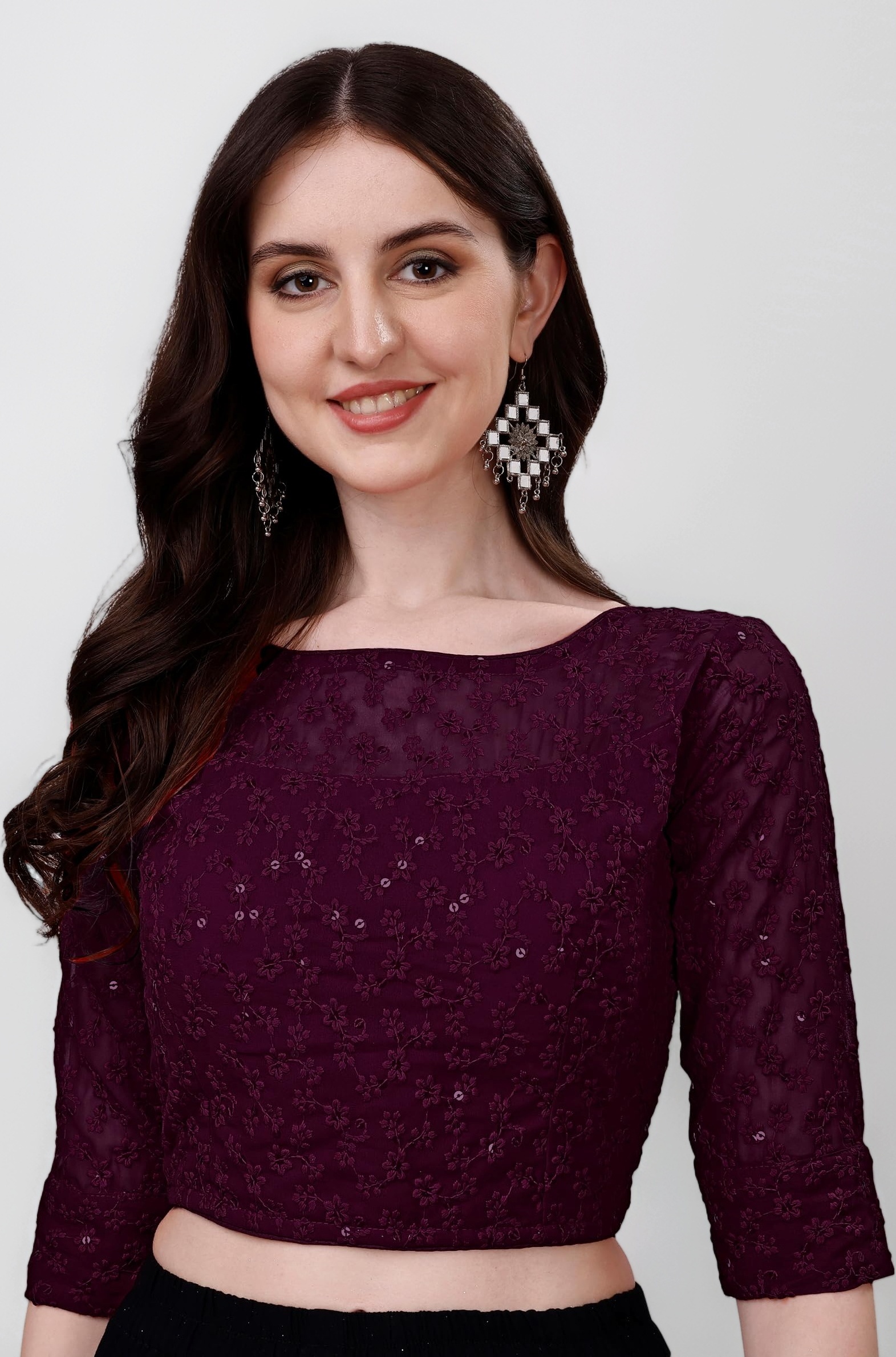 Pujia Mills Womens Readymade Fancy Sifli Work Half Sleeve Saree Blouse.