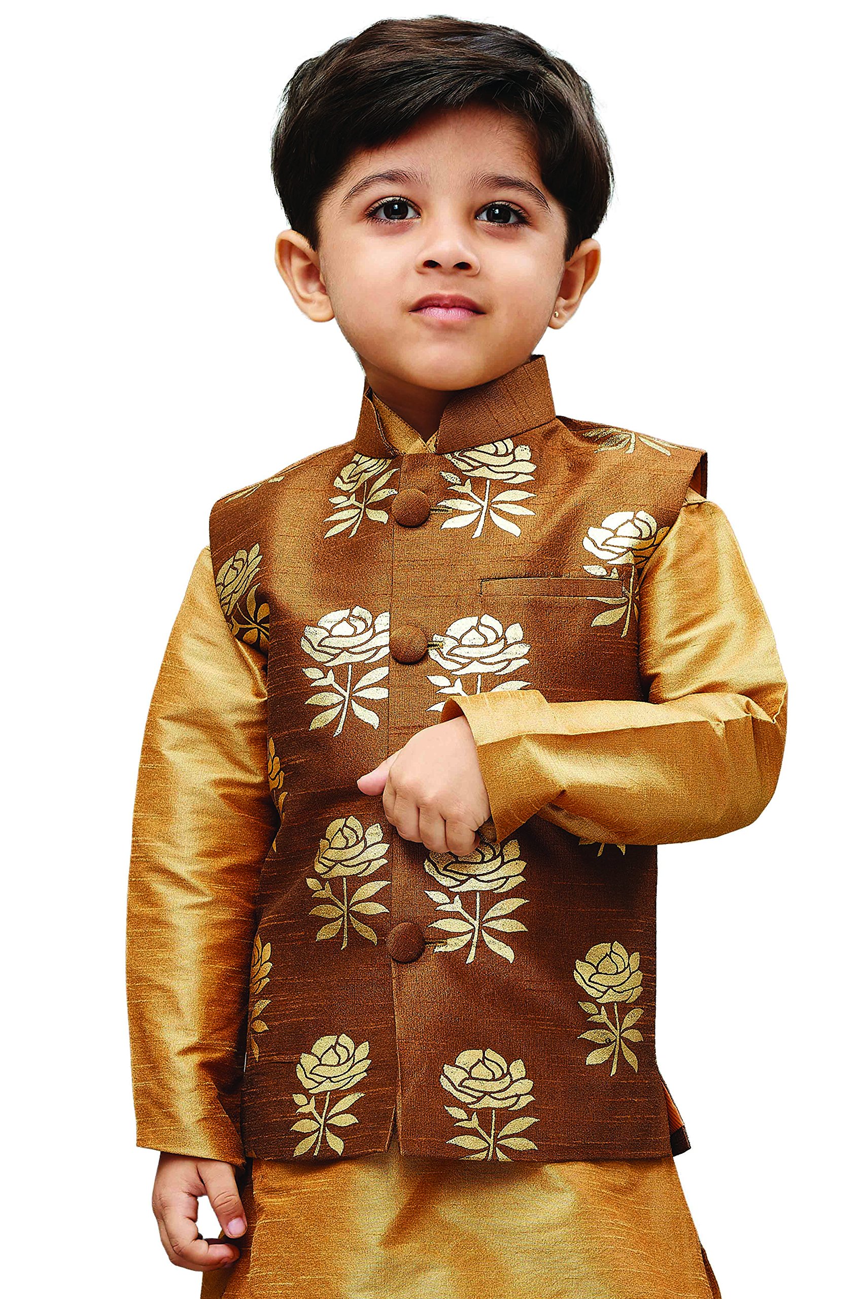 Jbn Creation Boy's Silk Blend Nehru Jacket (Vasbjco006_22_Coffee
