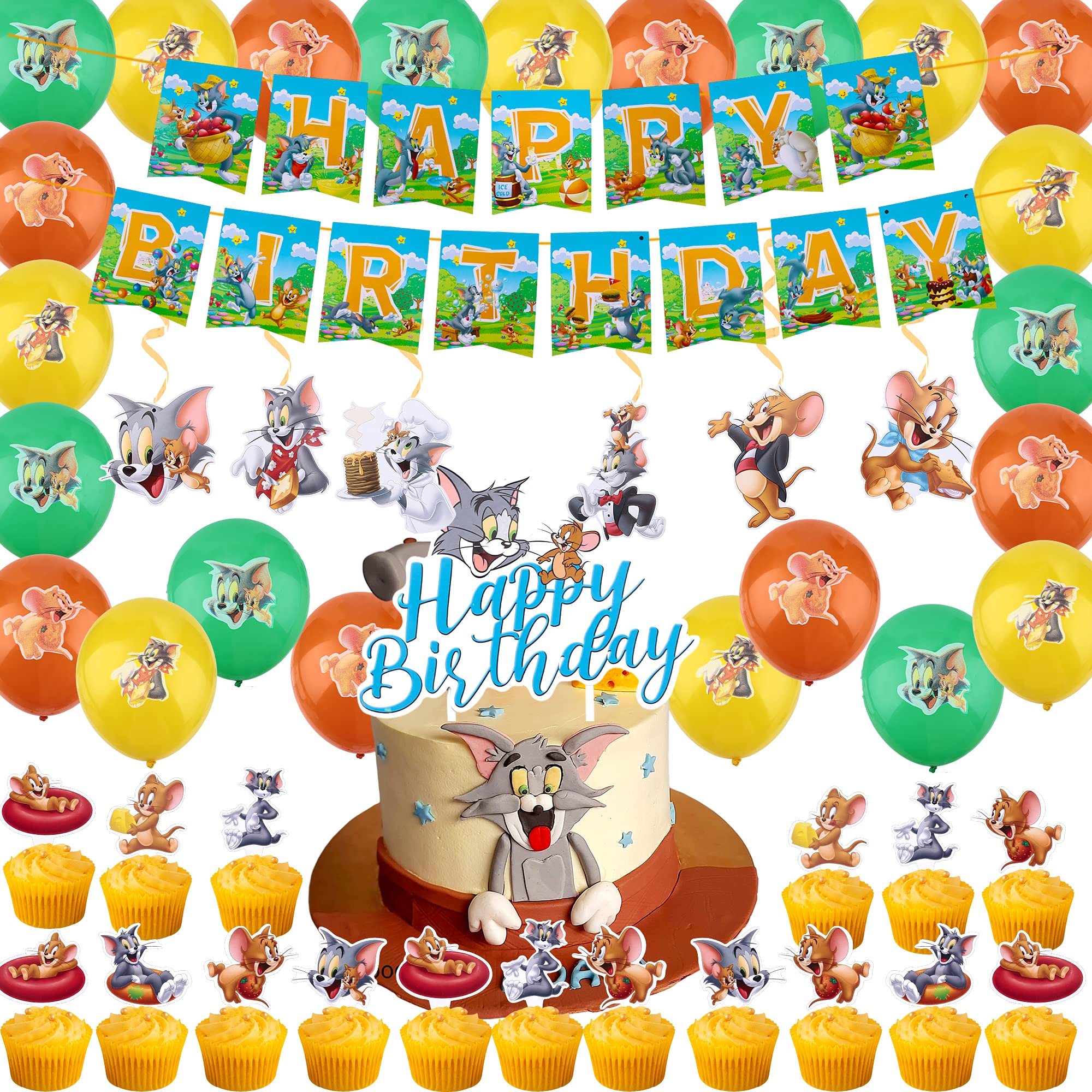 Buy 64 Pcs Tom and Jerry Party Supplies with Happy Birthday Banner