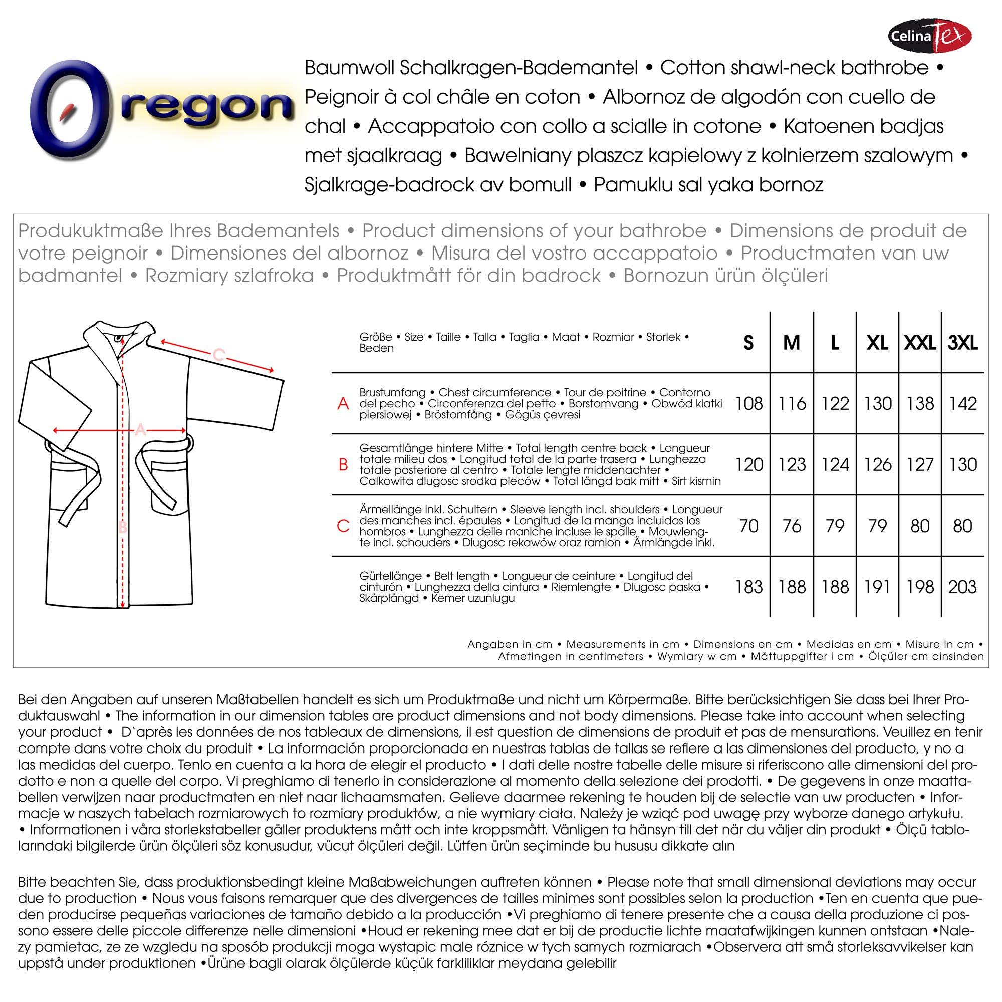 CelinaTex S-XXXL Bademantel Schalkragen Uni lang aufgesetzte Taschen Damen Herren Unisex warm Frottee Baumwolle Oeko-TEX Oregon