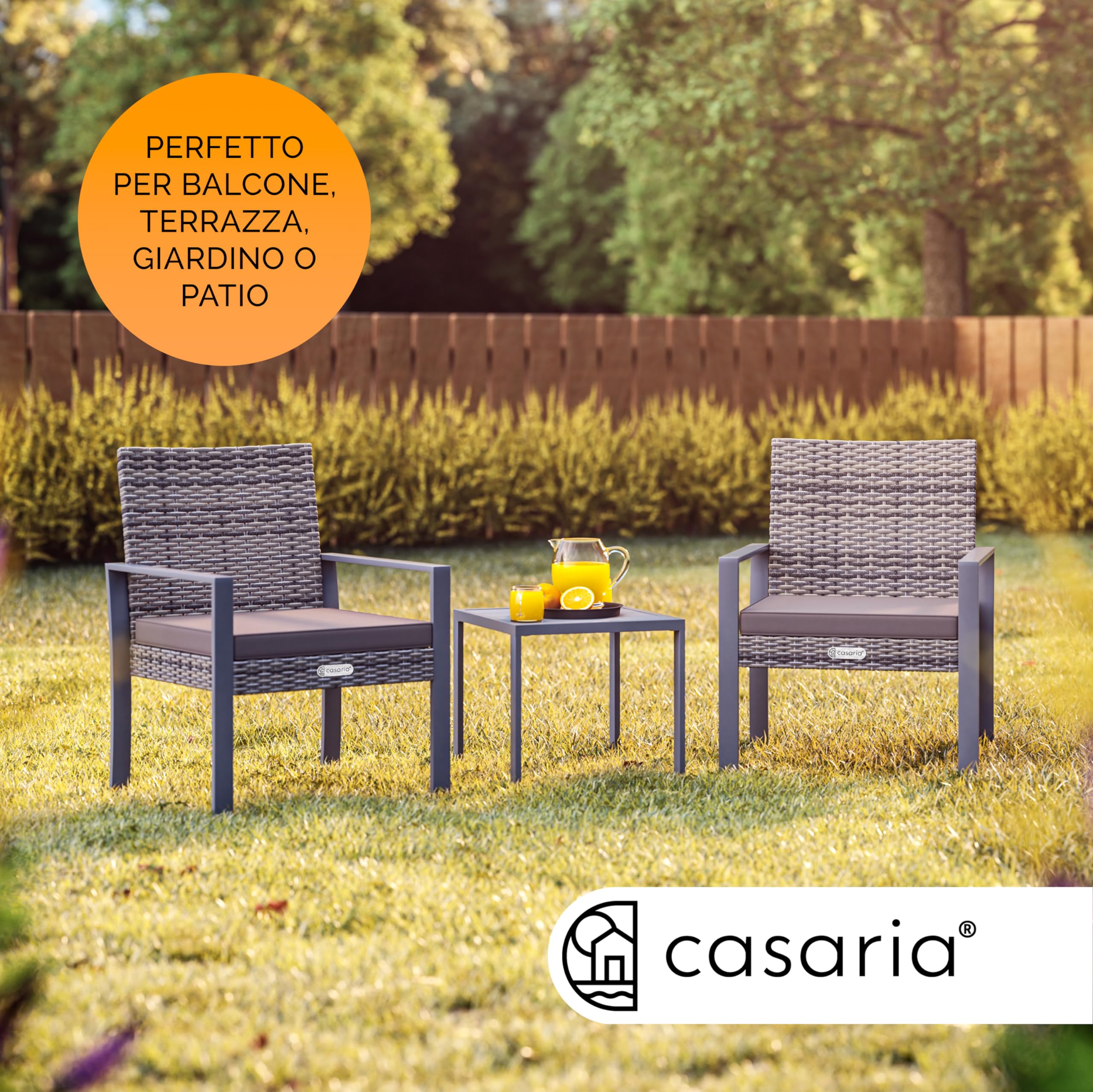 Casaria Mobili Giardino Polyrattan Robusto Tavolo WPC 160kg 2 Sedie Regolabili Cuscini Terrazza Balcone Lounge Set