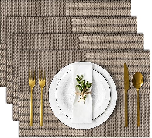 COSMOSACA - Juego de 4 manteles individuales de vinilo a rayas, resistentes al calor, fáciles de limpiar, lavables, uso en interiores y exteriores,