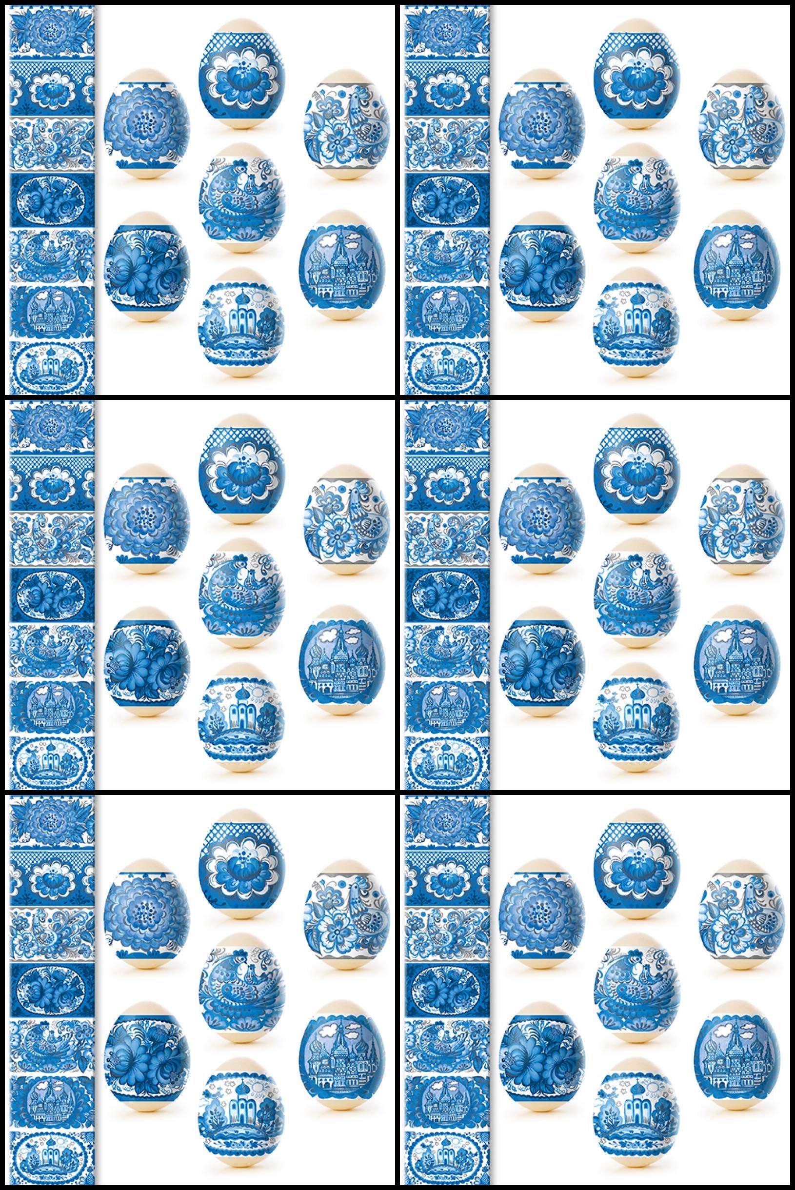 Easter Egg Wraps for 42 Hen Eggs, 6 Sleeves, 7 Designs, Heat Shrink, Gzhel Style