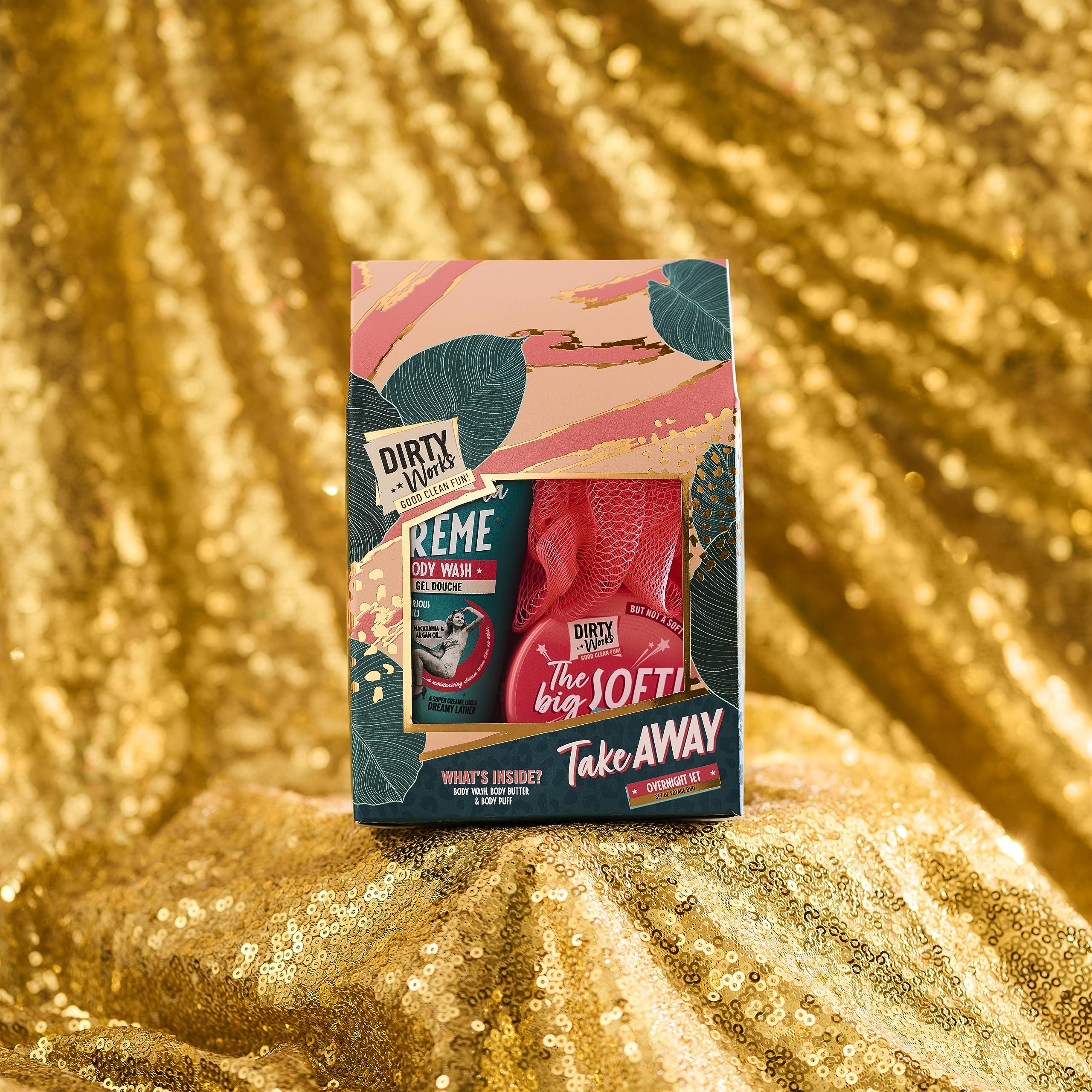 Dirty Works Take Away Overnight Set: Signature Body Wash, Body Butter, and Body Puff for a Luxurious Night-Time Routine