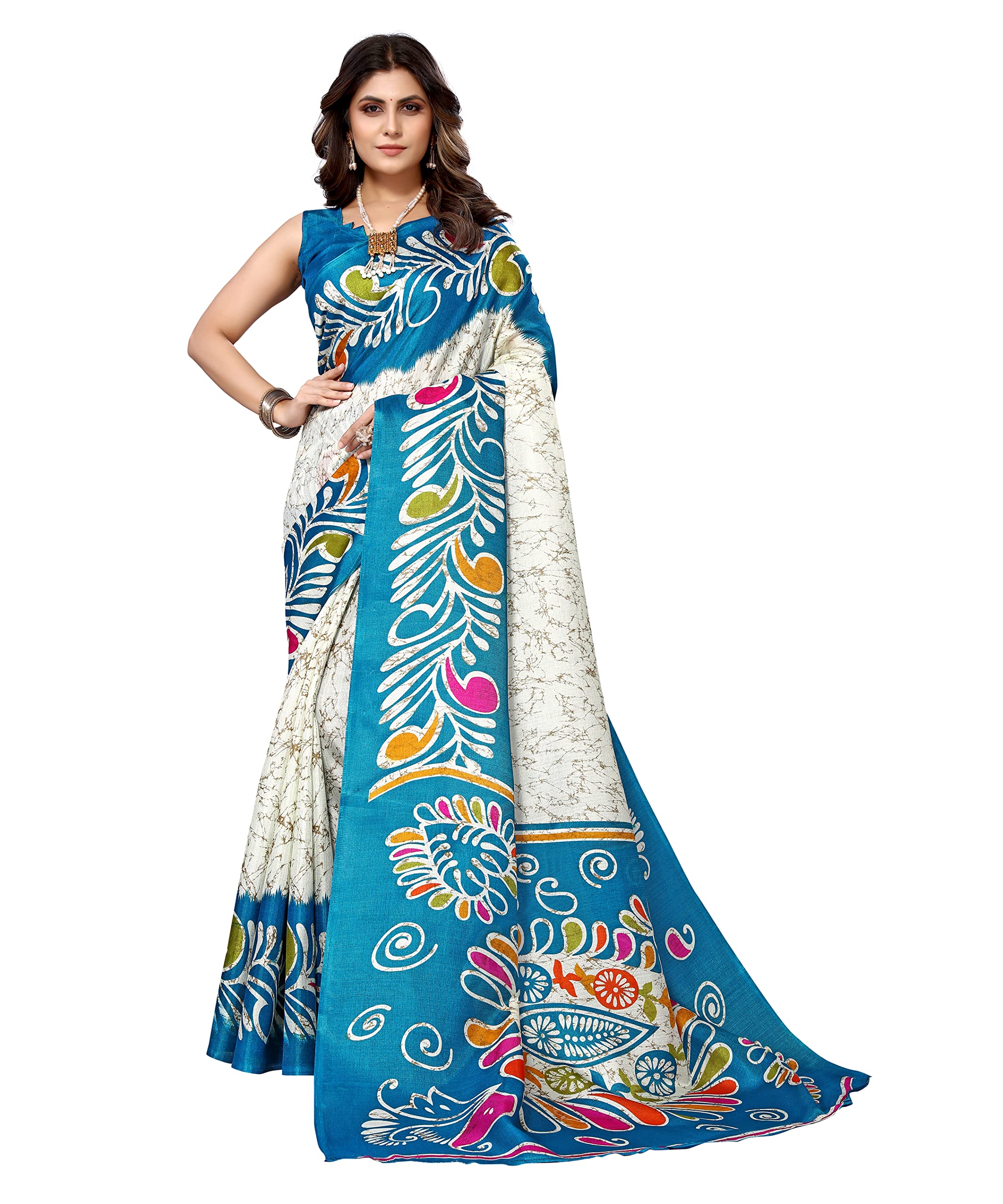IMTRA FASHION Art Silk Saree for Women Printed Indian Sari with Unstitched Blouse