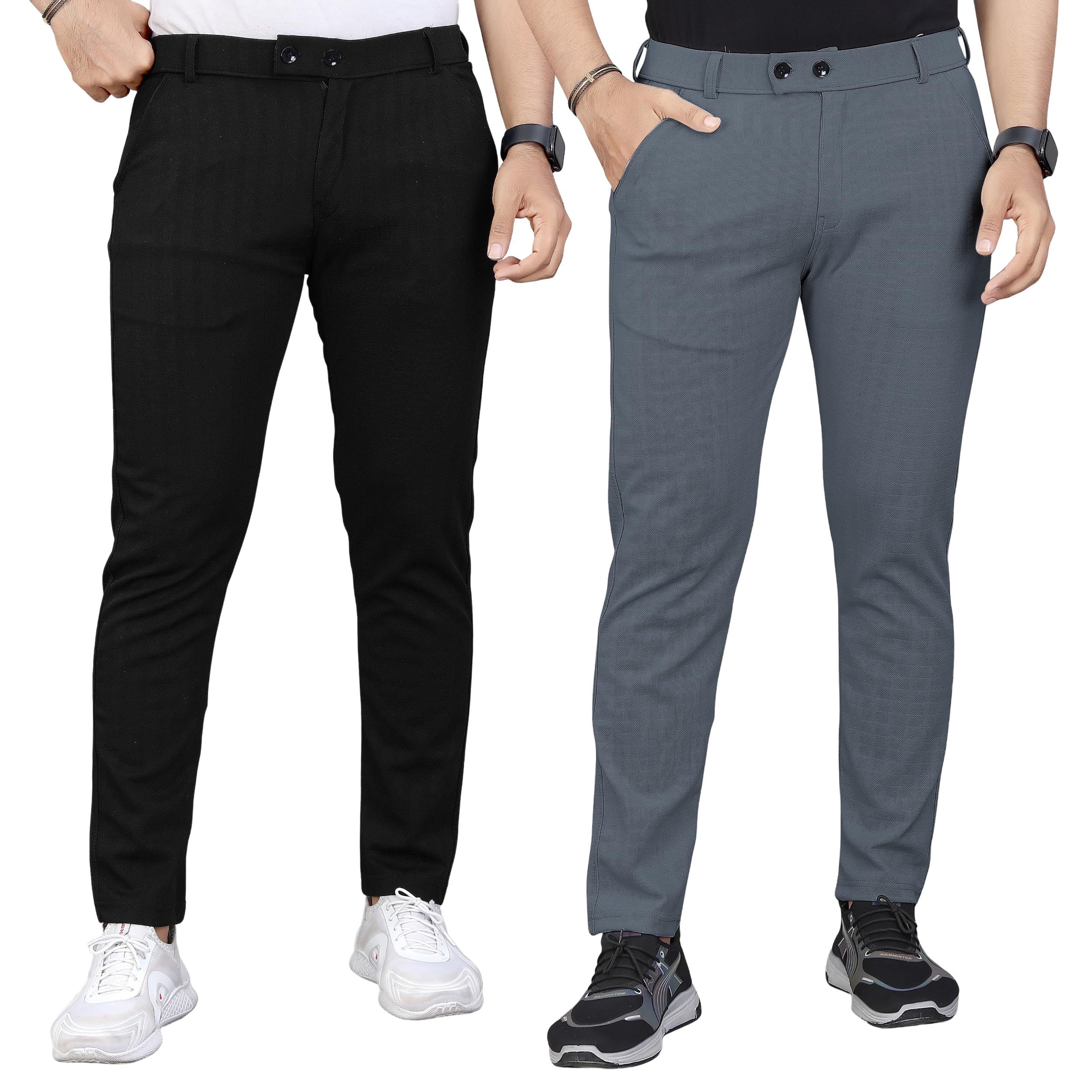 gibbonte Men's Casual Trousers | Regular Fit Self-Design Mid-Rise Bottoms | Premium Cotton Blend Pants for Office and Outings (Pack of 2)-picture-19