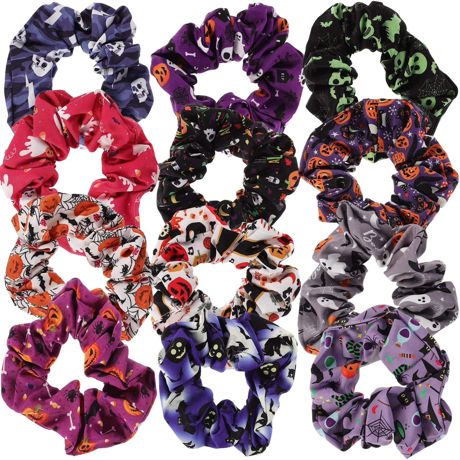 minkissy 48kawałki Gumki Do Włosów Halloween Elastyczne Scrunchie Akcesoria Do Włosów Dla Kobiet Wygodne Wiązania Kucyków i Upięć