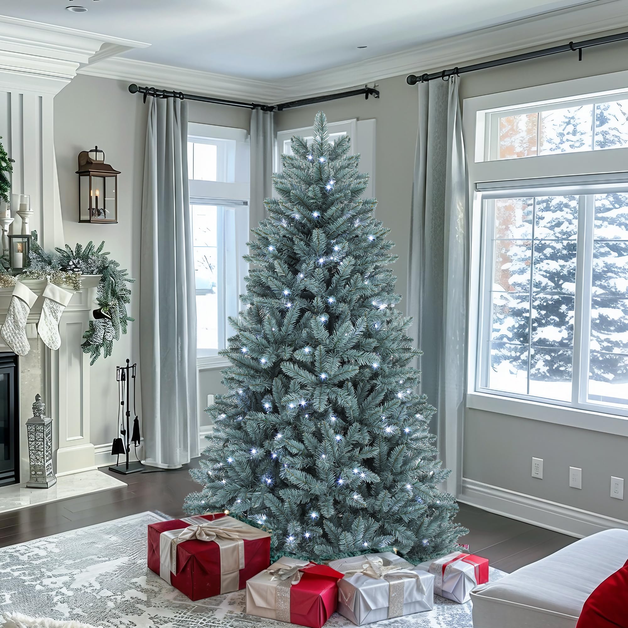 YITAHOME Sapin de Noël Artificiel en épicéa de 1,8 m avec éclairage, Branches rabattables, 880 Pointes et 450 lumières Blanches Chaudes