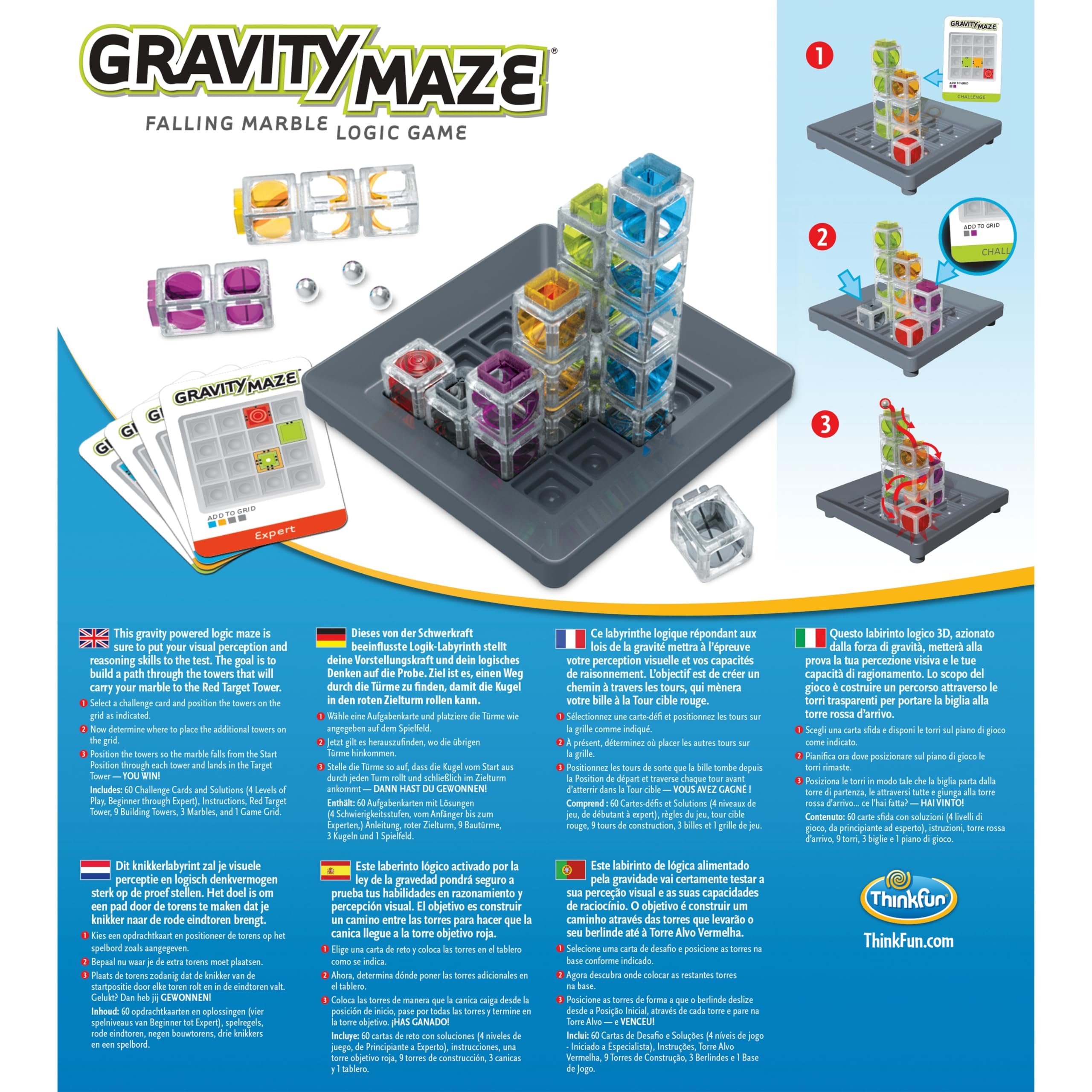 ThinkFun - Gravity Maze - Jeu de Logique et Casse-Tête Adulte et Enfant dès 8 Ans - Circuit à Billes et Jeu de Construction 3D - 60 Défis Évolutifs - 1 Joueur et Plus - Multilingue (Français) - 76433